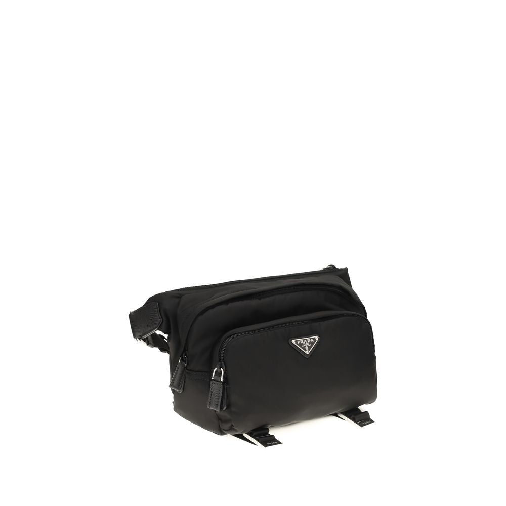 Prada Schwarze Bos Taurus Kalbsleder Schultertasche