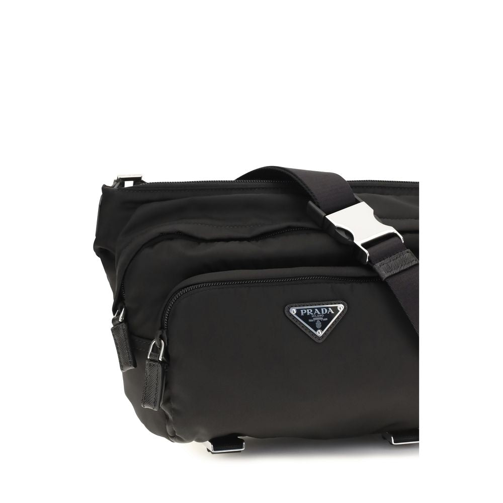 Prada Schwarze Bos Taurus Kalbsleder Schultertasche