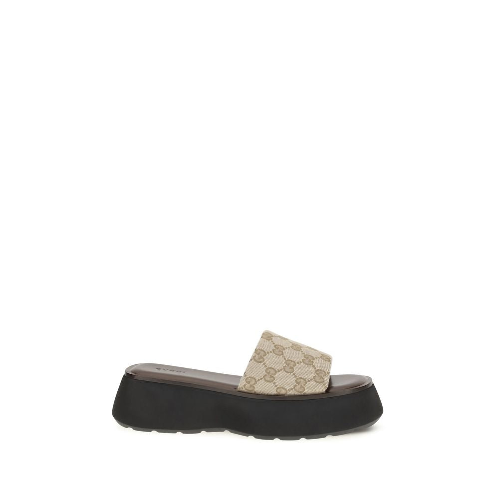 Gucci Beige Stoff-Plateau-Sandalen