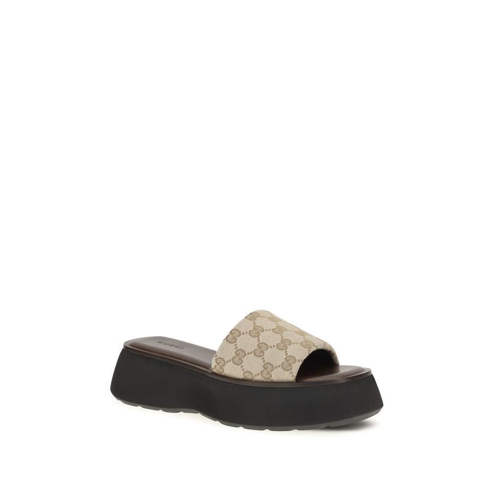 Gucci Beige Stoff-Plateau-Sandalen