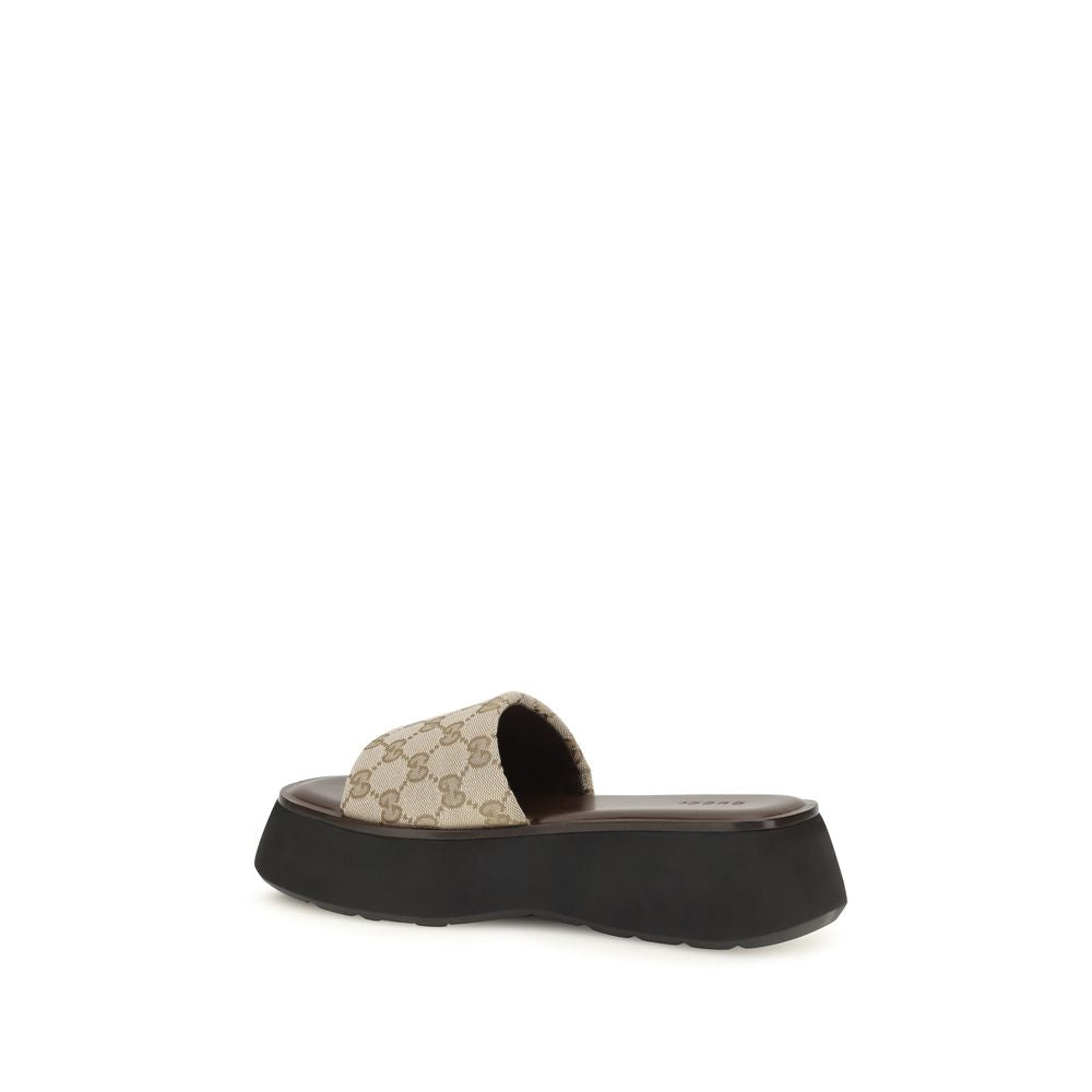 Gucci Beige Stoff-Plateau-Sandalen