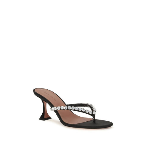 Amina Muaddi Schwarze Stilettosandalen aus Seide