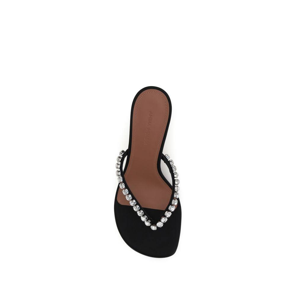 Amina Muaddi Schwarze Stilettosandalen aus Seide