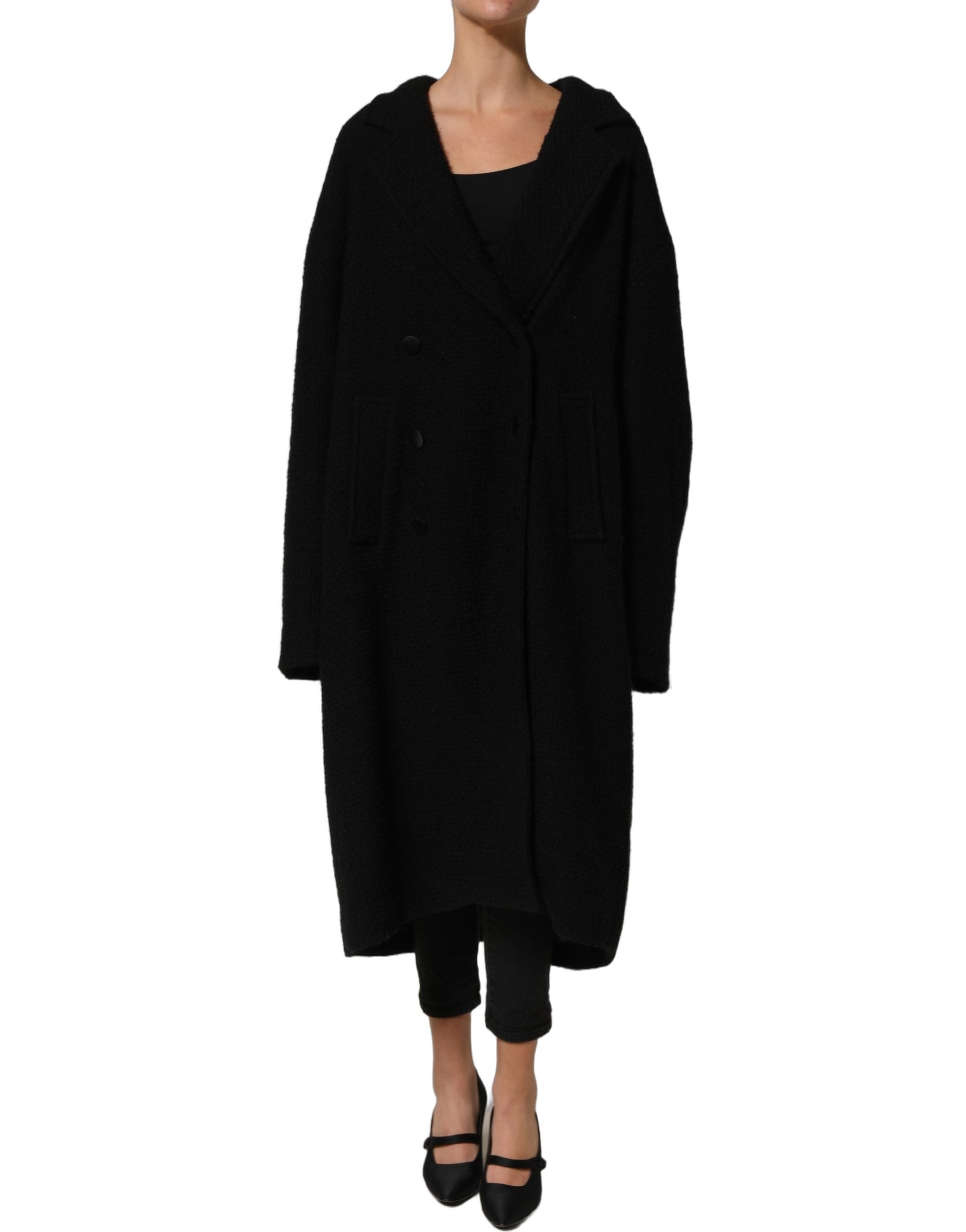 Dolce & Gabbana Schwarzer Herren-Trenchcoat mit doppelreihiger Knopfleiste