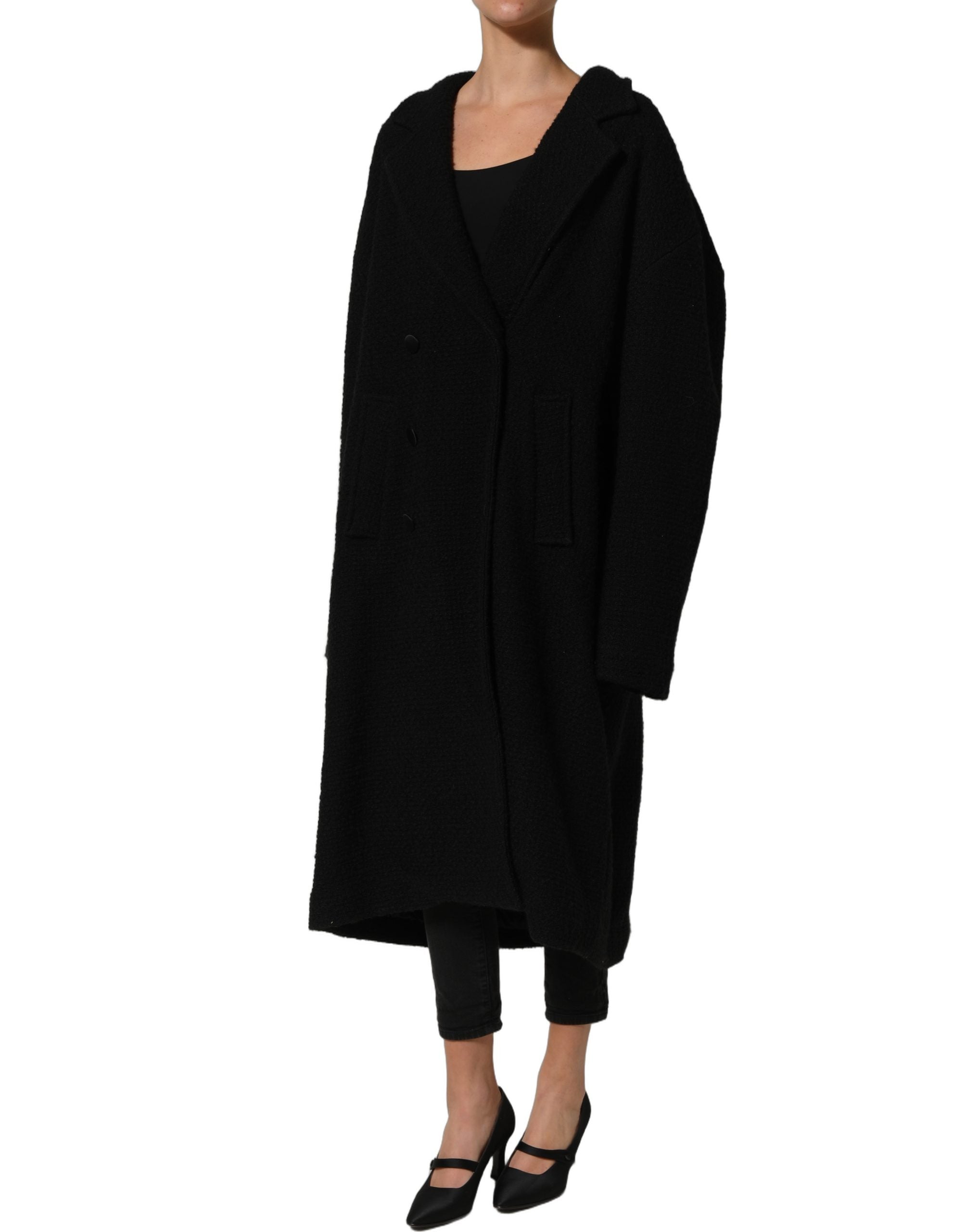 Dolce & Gabbana Schwarzer Herren-Trenchcoat mit doppelreihiger Knopfleiste