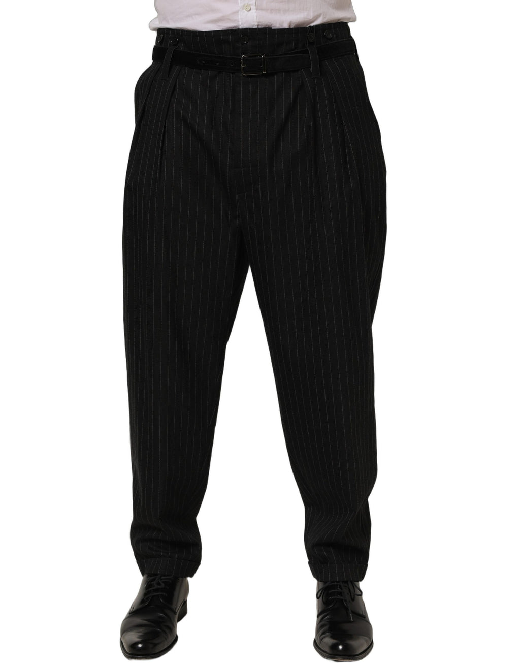 Dolce & Gabbana Schwarze Herren-Anzughose mit Nadelstreifen aus Wolle