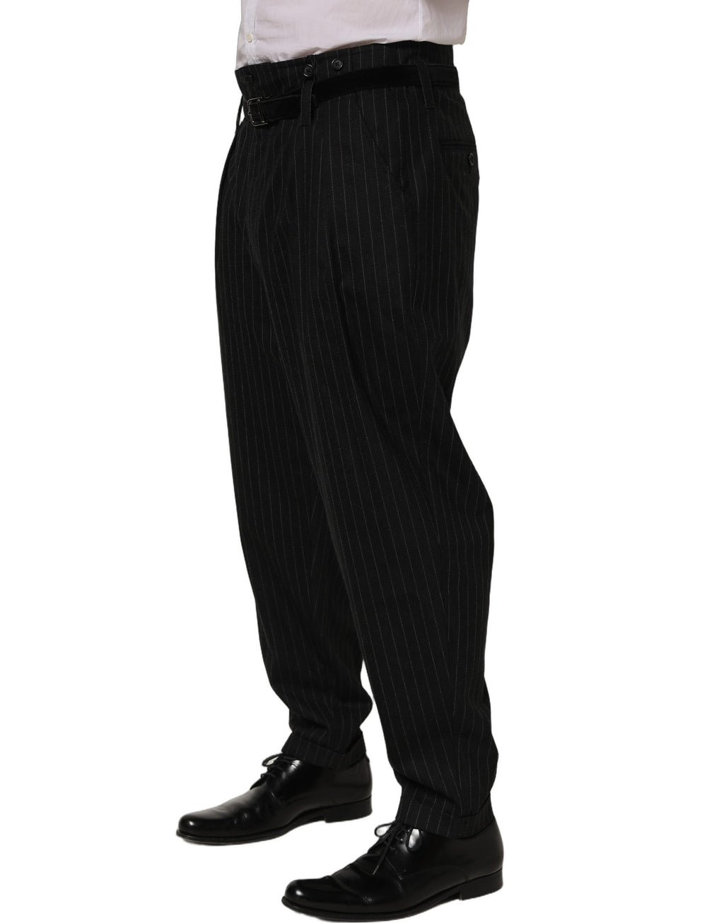 Dolce & Gabbana Schwarze Herren-Anzughose mit Nadelstreifen aus Wolle