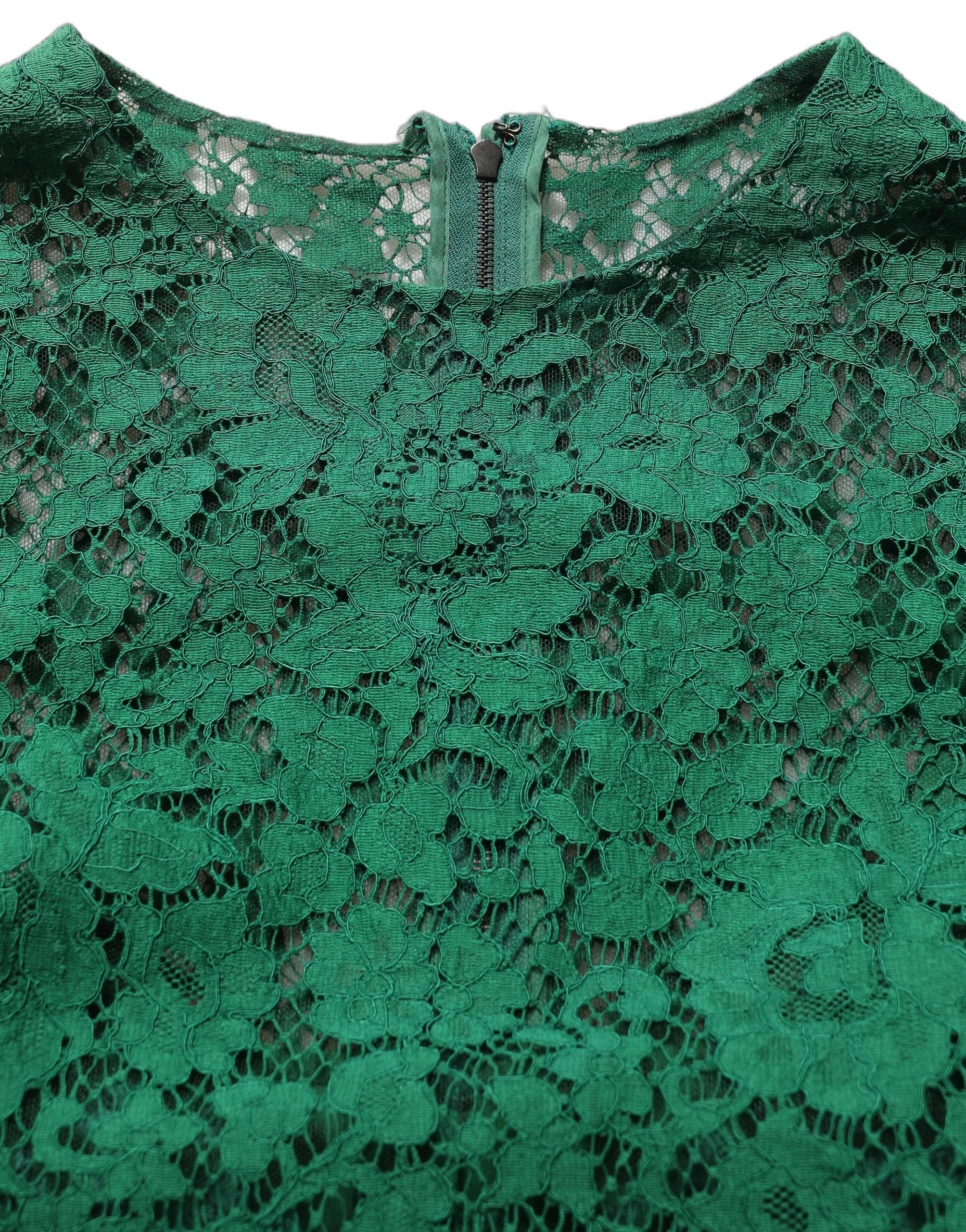 Dolce & Gabbana Grüne Blumen-Spitzenbluse mit Rundhalsausschnitt