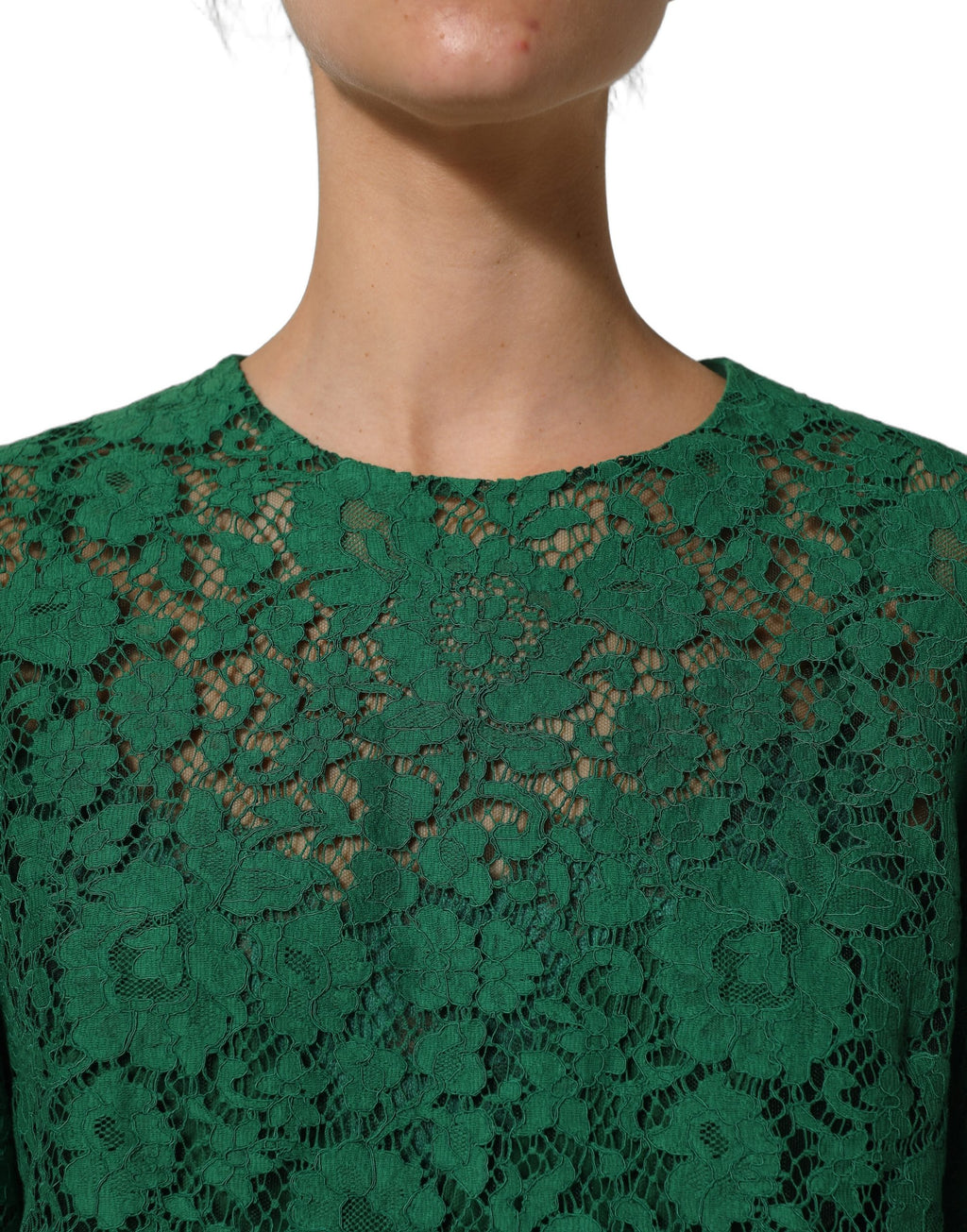 Dolce & Gabbana Grüne Blumen-Spitzenbluse mit Rundhalsausschnitt