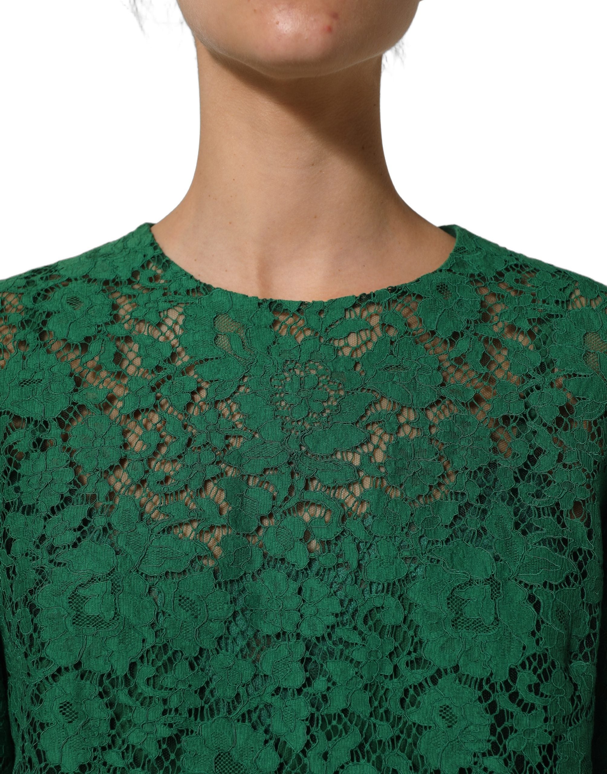 Dolce & Gabbana Grüne Blumen-Spitzenbluse mit Rundhalsausschnitt