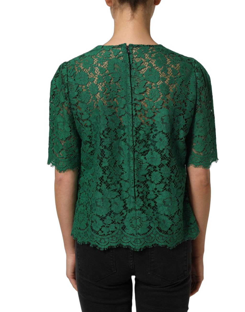 Dolce & Gabbana Grüne Blumen-Spitzenbluse mit Rundhalsausschnitt