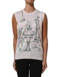 Dolce & Gabbana Weißes Seidenstrick-Top mit „Garden Fountain“-Print