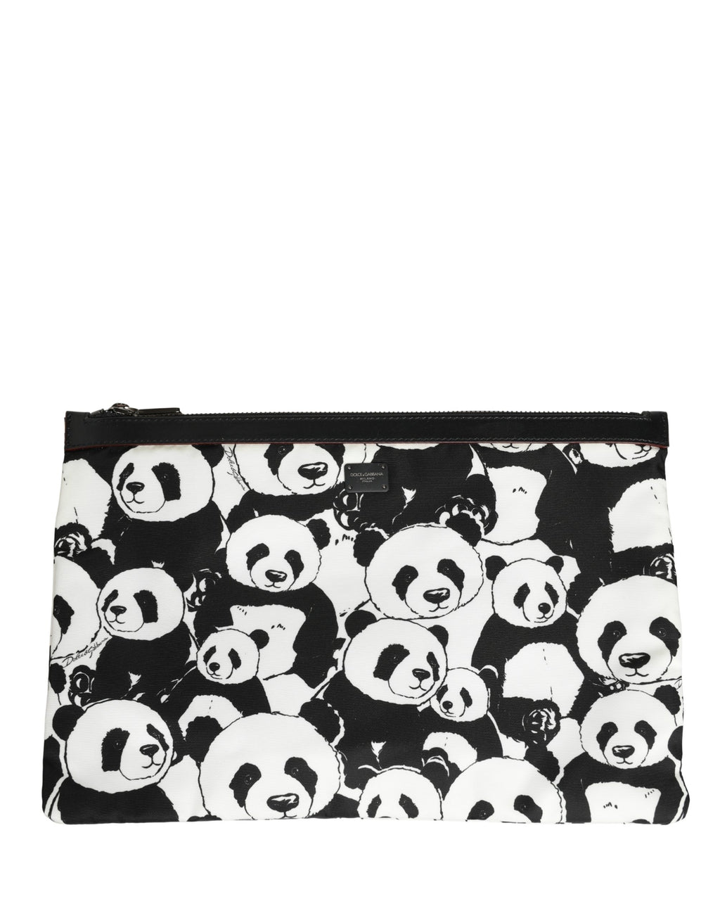 Dolce & Gabbana Schwarze und weiße Panda Print Nylon Clutch für Herren, Beutel, Tasche