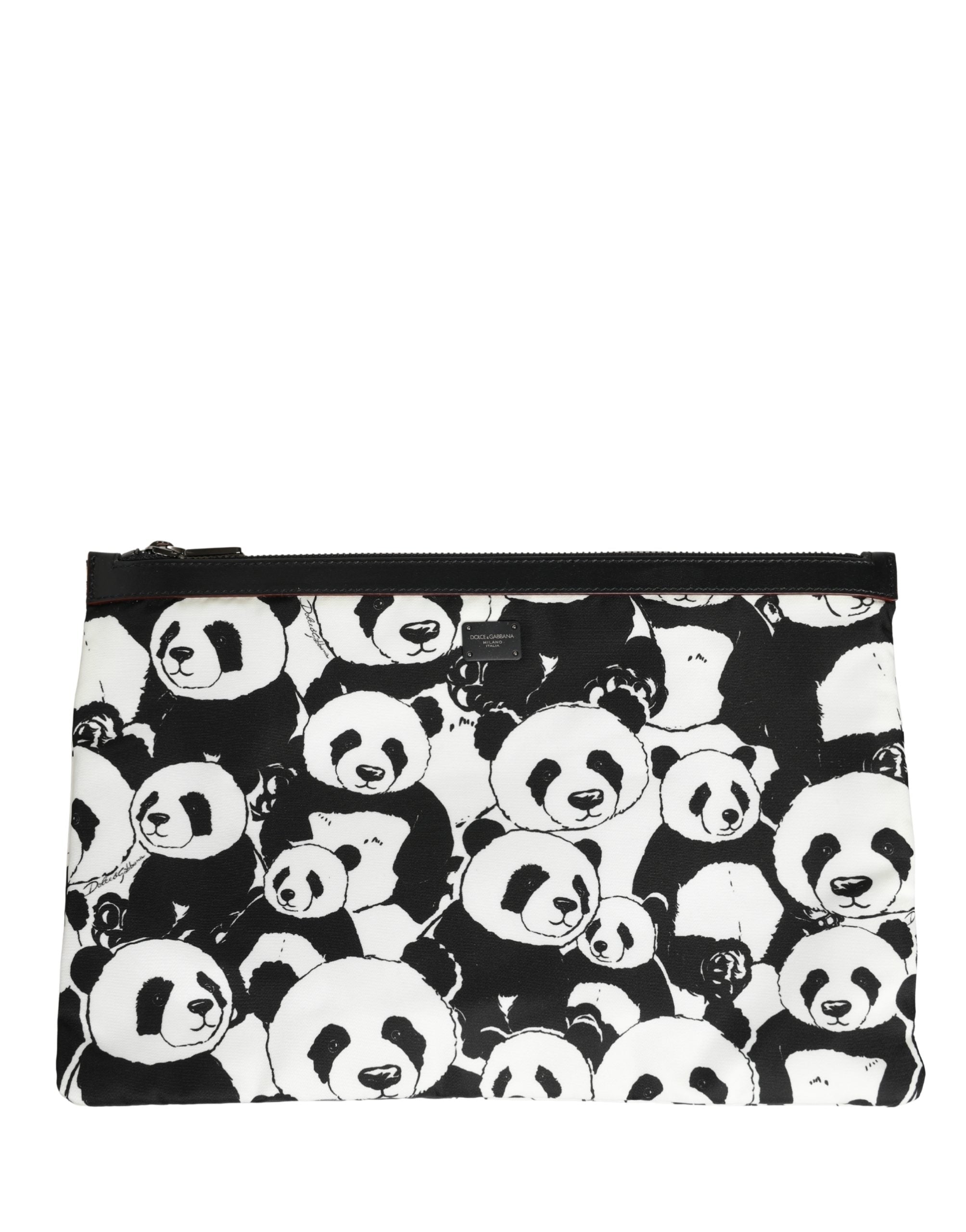 Dolce & Gabbana Schwarze und weiße Panda Print Nylon Clutch für Herren, Beutel, Tasche
