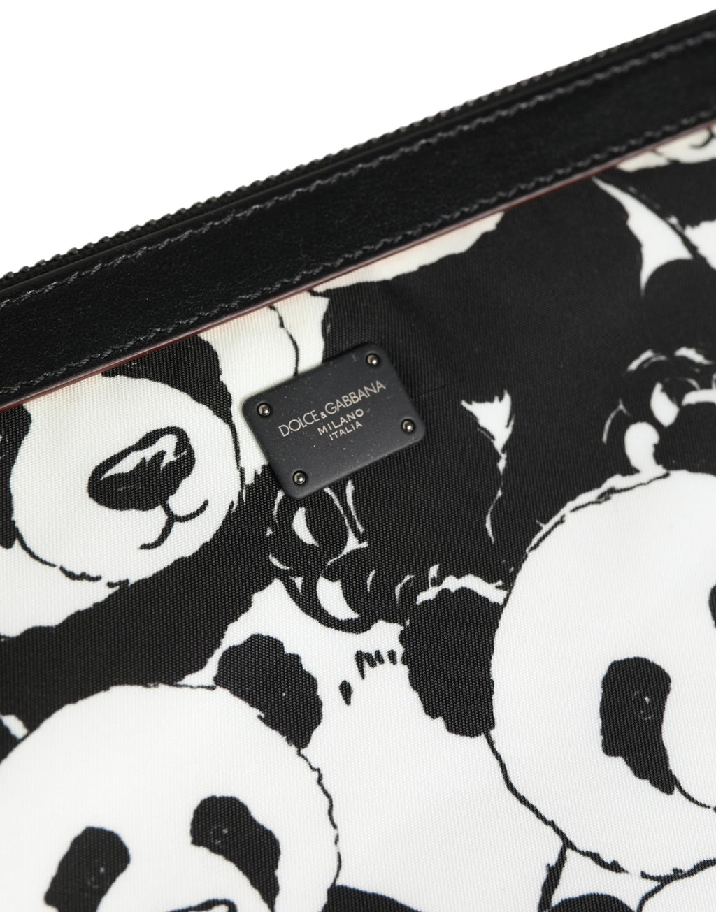 Dolce & Gabbana Schwarze und weiße Panda Print Nylon Clutch für Herren, Beutel, Tasche