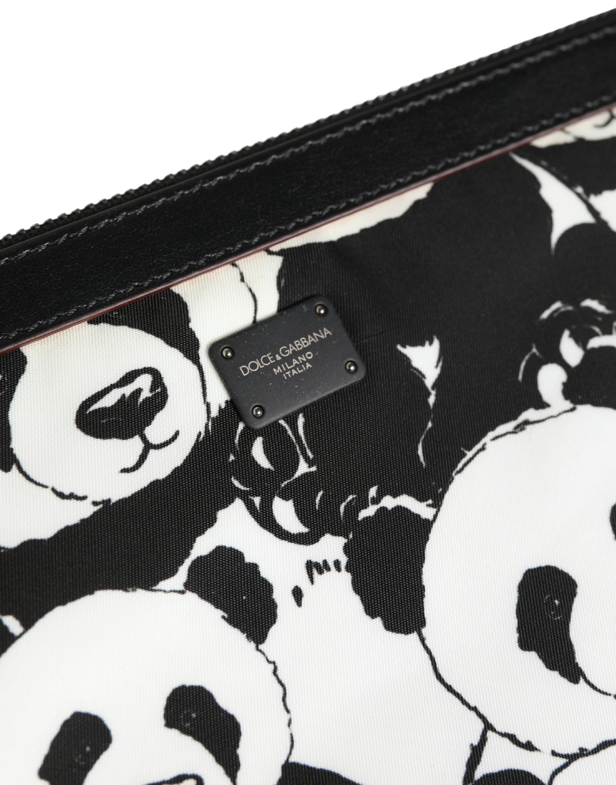 Dolce & Gabbana Schwarze und weiße Panda Print Nylon Clutch für Herren, Beutel, Tasche