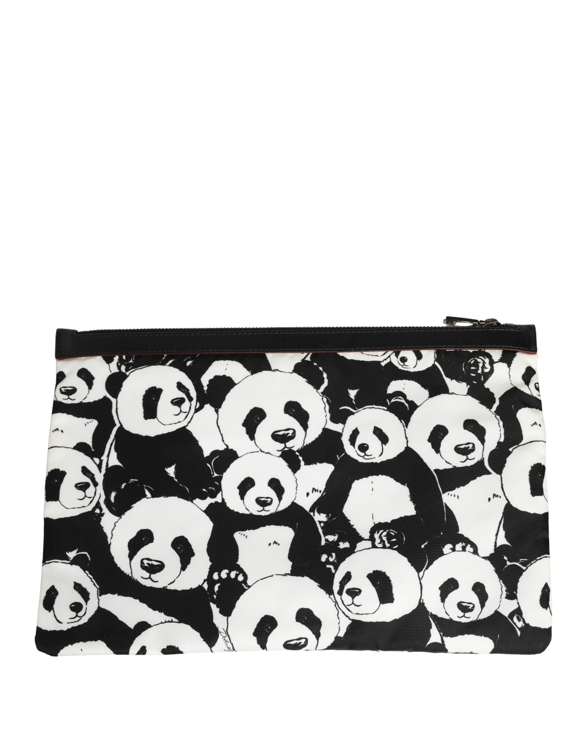 Dolce & Gabbana Schwarze und weiße Panda Print Nylon Clutch für Herren, Beutel, Tasche