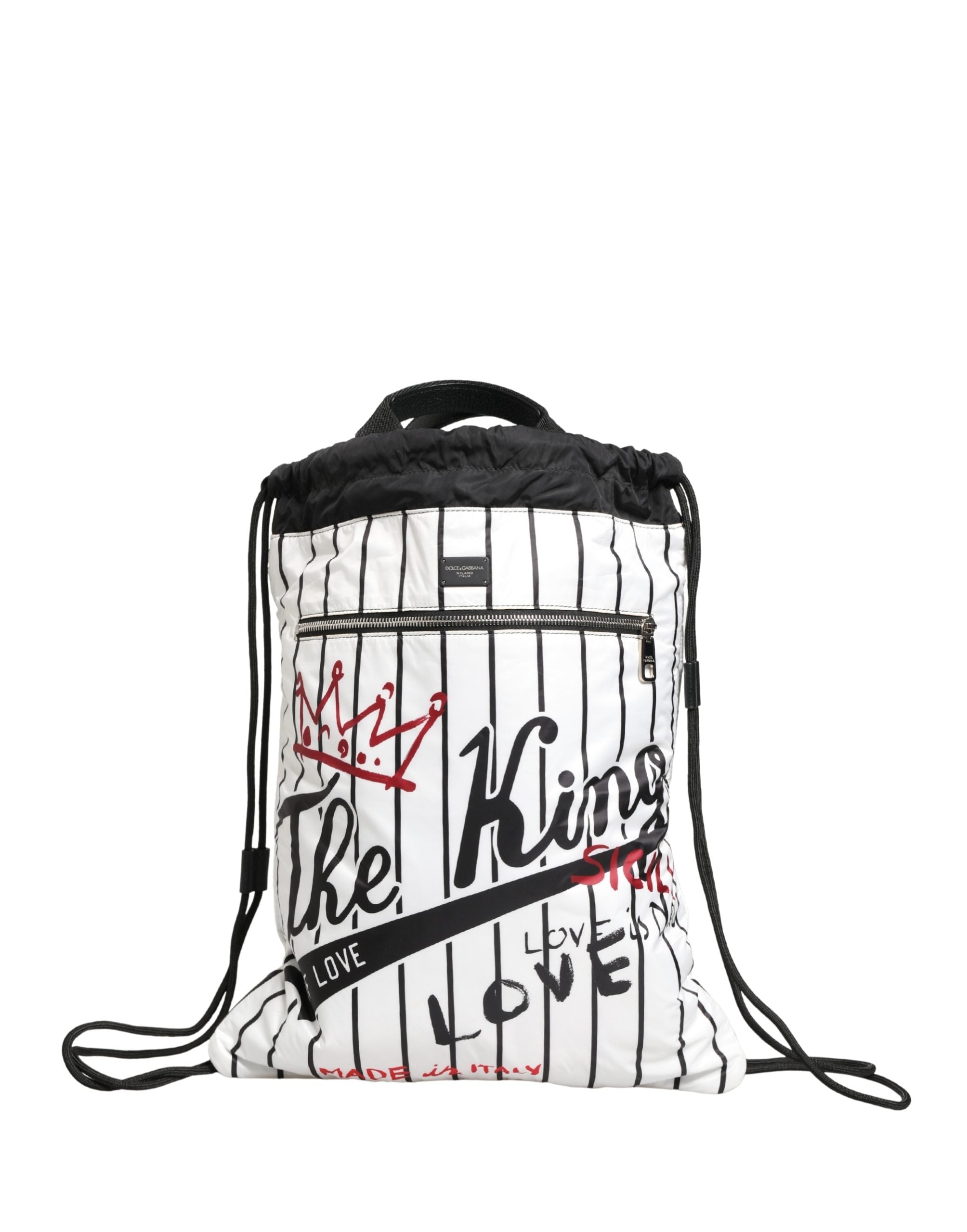 Dolce & Gabbana Schwarz-weißer Rucksack mit Kordelzug aus Polyester für Herren