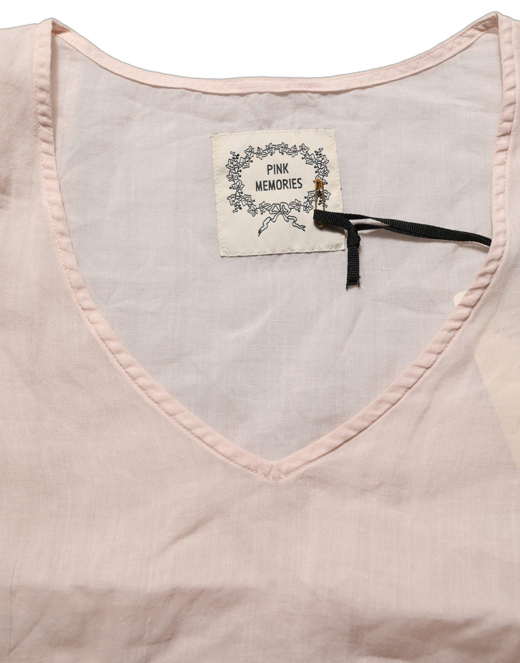 PINK MEMORIES Hellrosa Leinen-Bluse mit V-Ausschnitt und langen Ärmeln