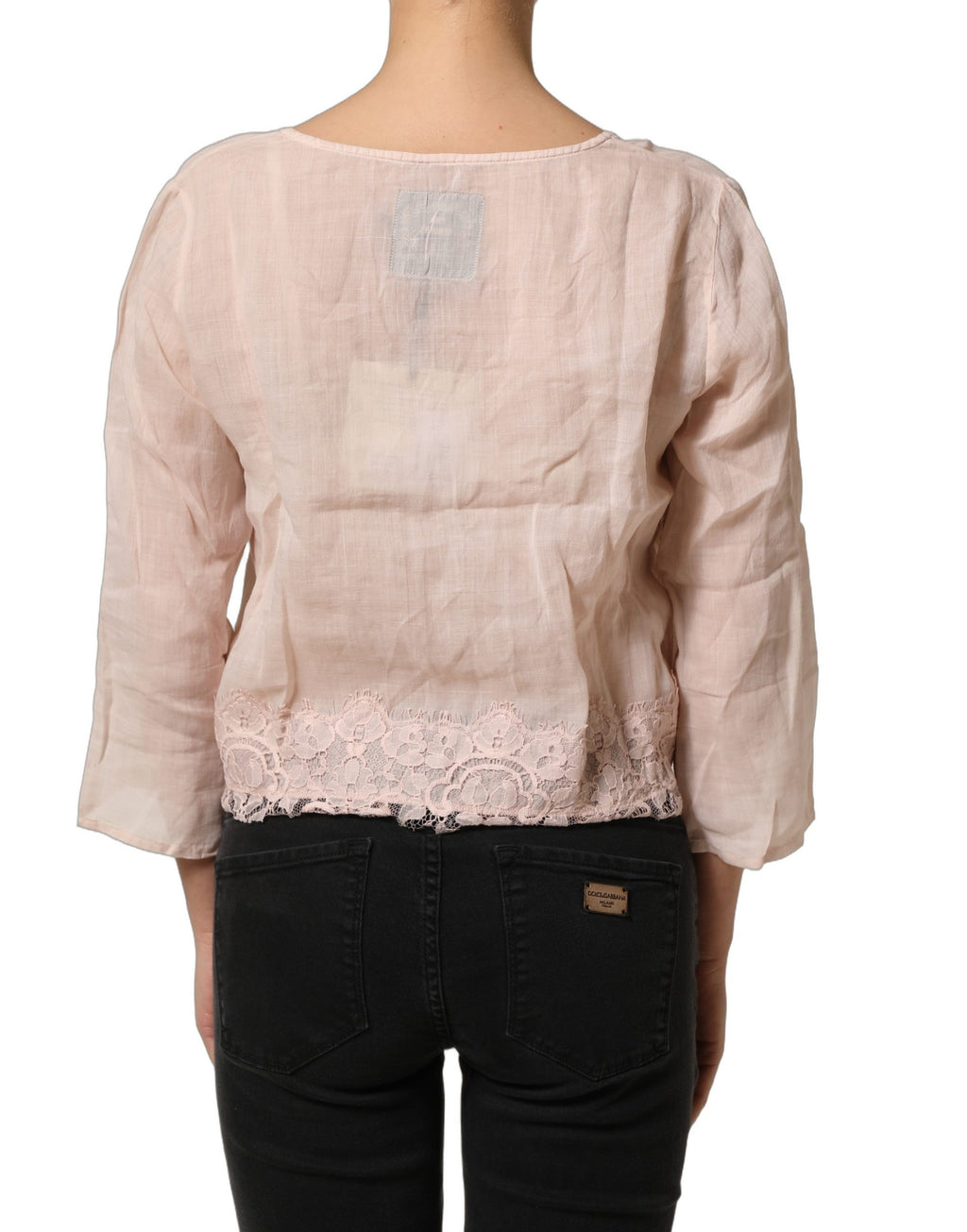 PINK MEMORIES Hellrosa Leinen-Bluse mit V-Ausschnitt und langen Ärmeln