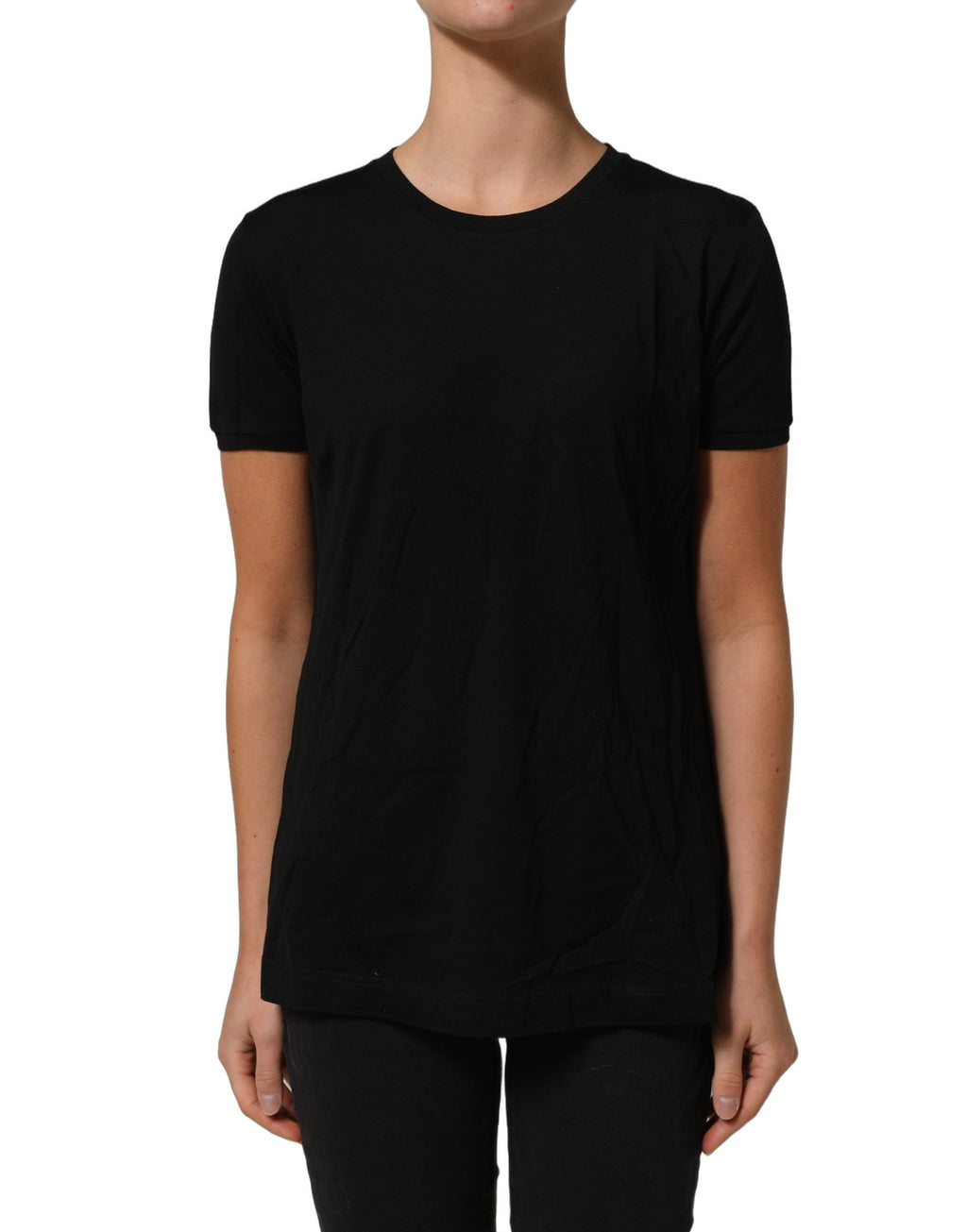 Dolce & Gabbana Schwarzes Herren-T-Shirt aus Wolle mit Rundhalsausschnitt und kurzen Ärmeln