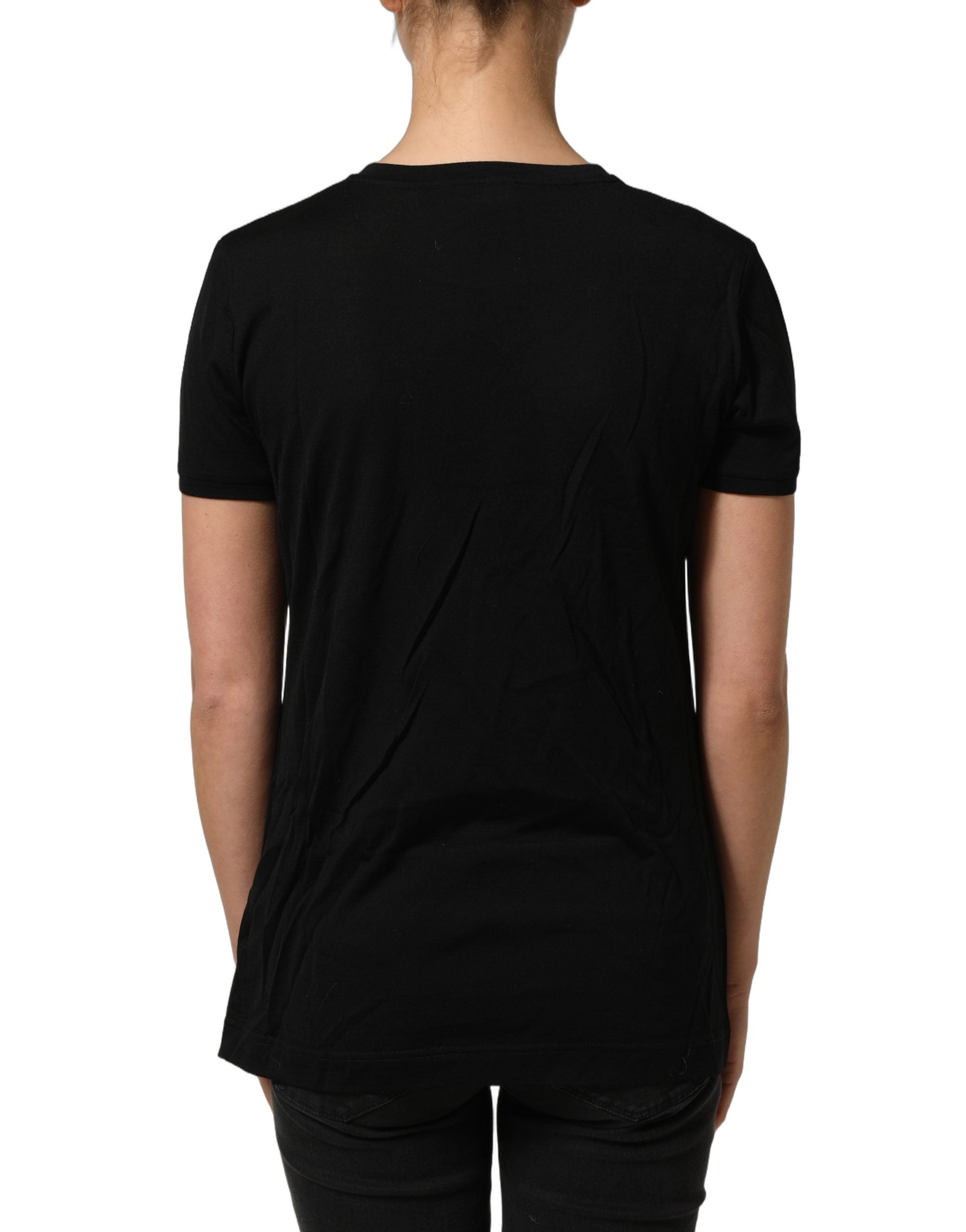 Dolce & Gabbana Schwarzes Herren-T-Shirt aus Wolle mit Rundhalsausschnitt und kurzen Ärmeln