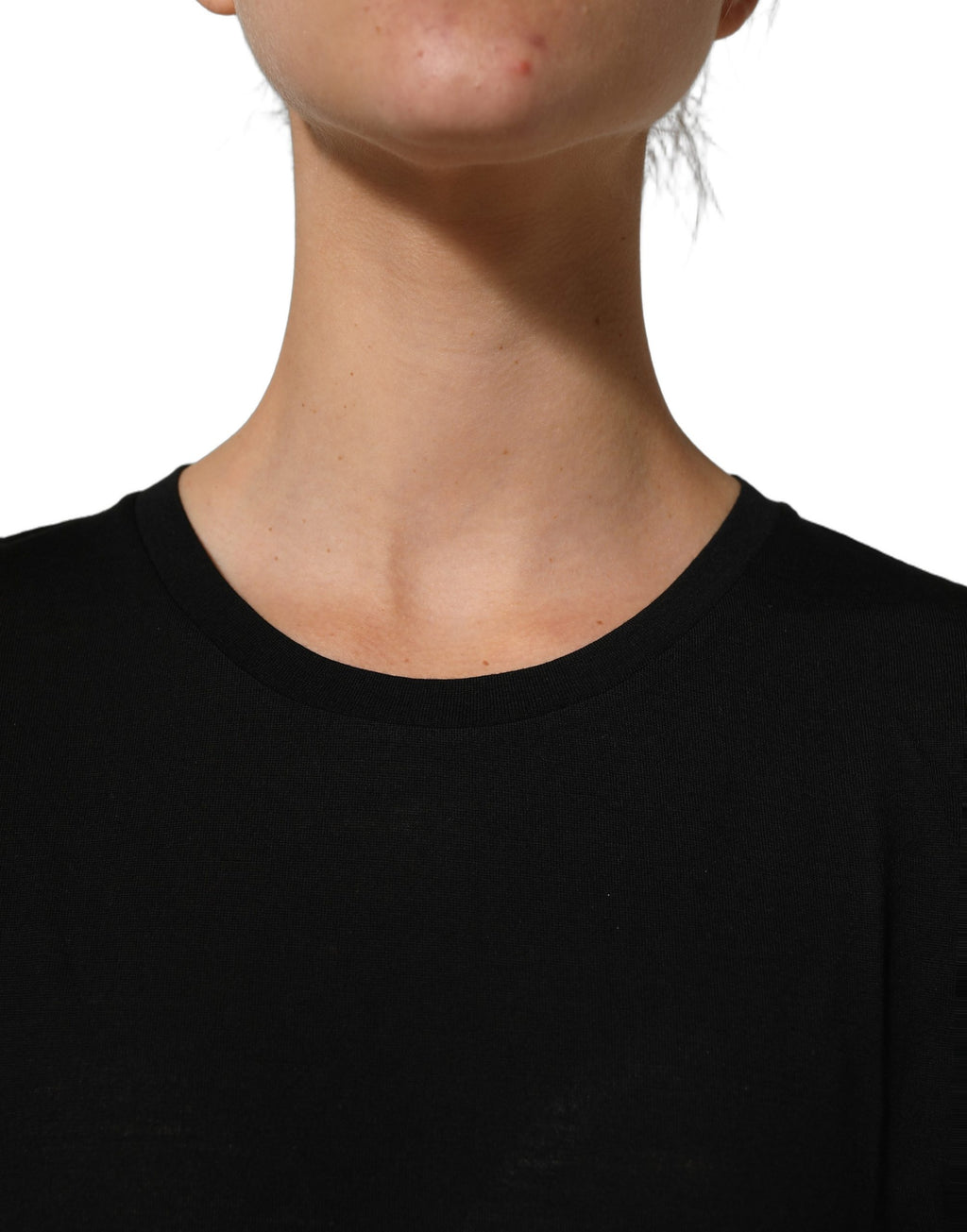 Dolce & Gabbana Schwarzes Herren-T-Shirt aus Wolle mit Rundhalsausschnitt und kurzen Ärmeln