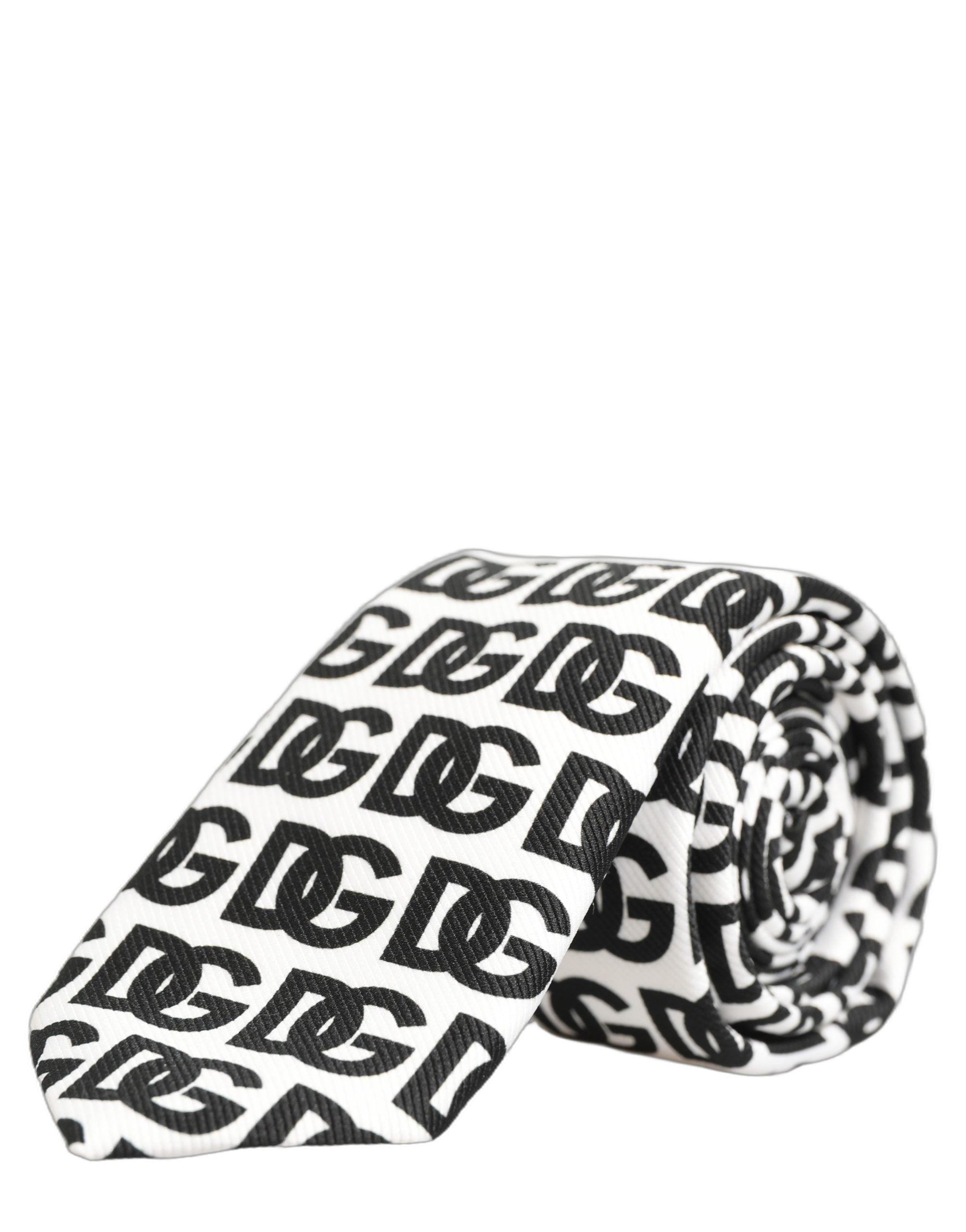 Dolce & Gabbana Krawatte für Herren mit breitem, verstellbarem Design und weiß-schwarzem Monogramm-Logo