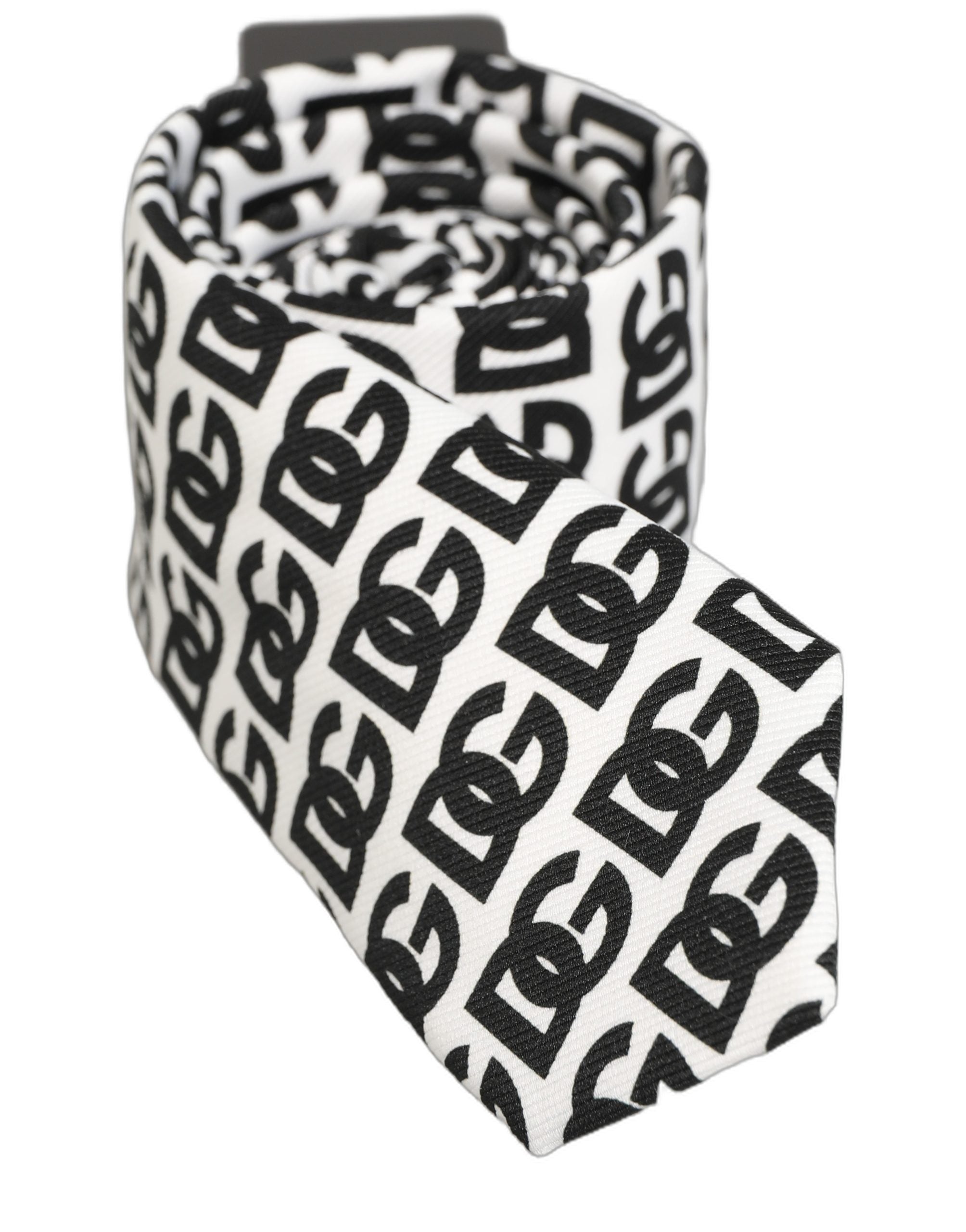 Dolce & Gabbana Krawatte für Herren mit breitem, verstellbarem Design und weiß-schwarzem Monogramm-Logo