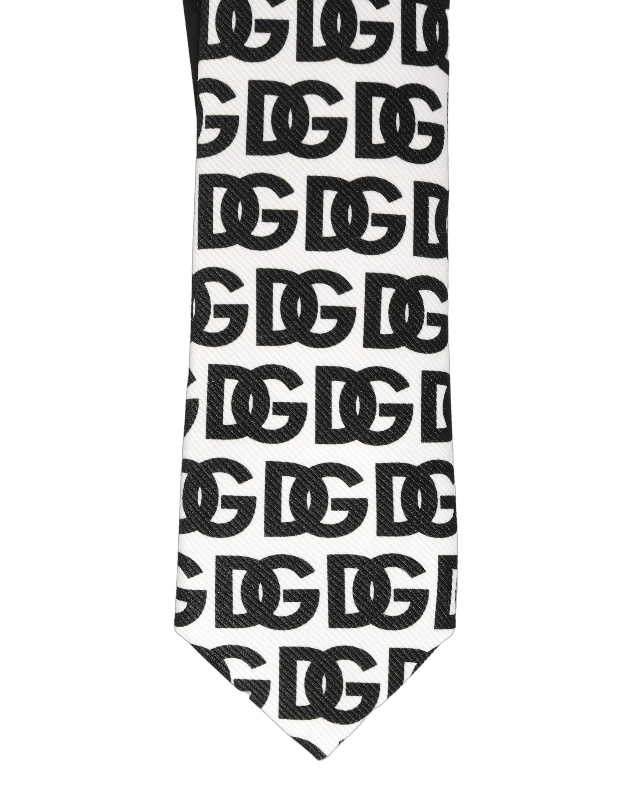 Dolce & Gabbana Krawatte für Herren mit breitem, verstellbarem Design und weiß-schwarzem Monogramm-Logo