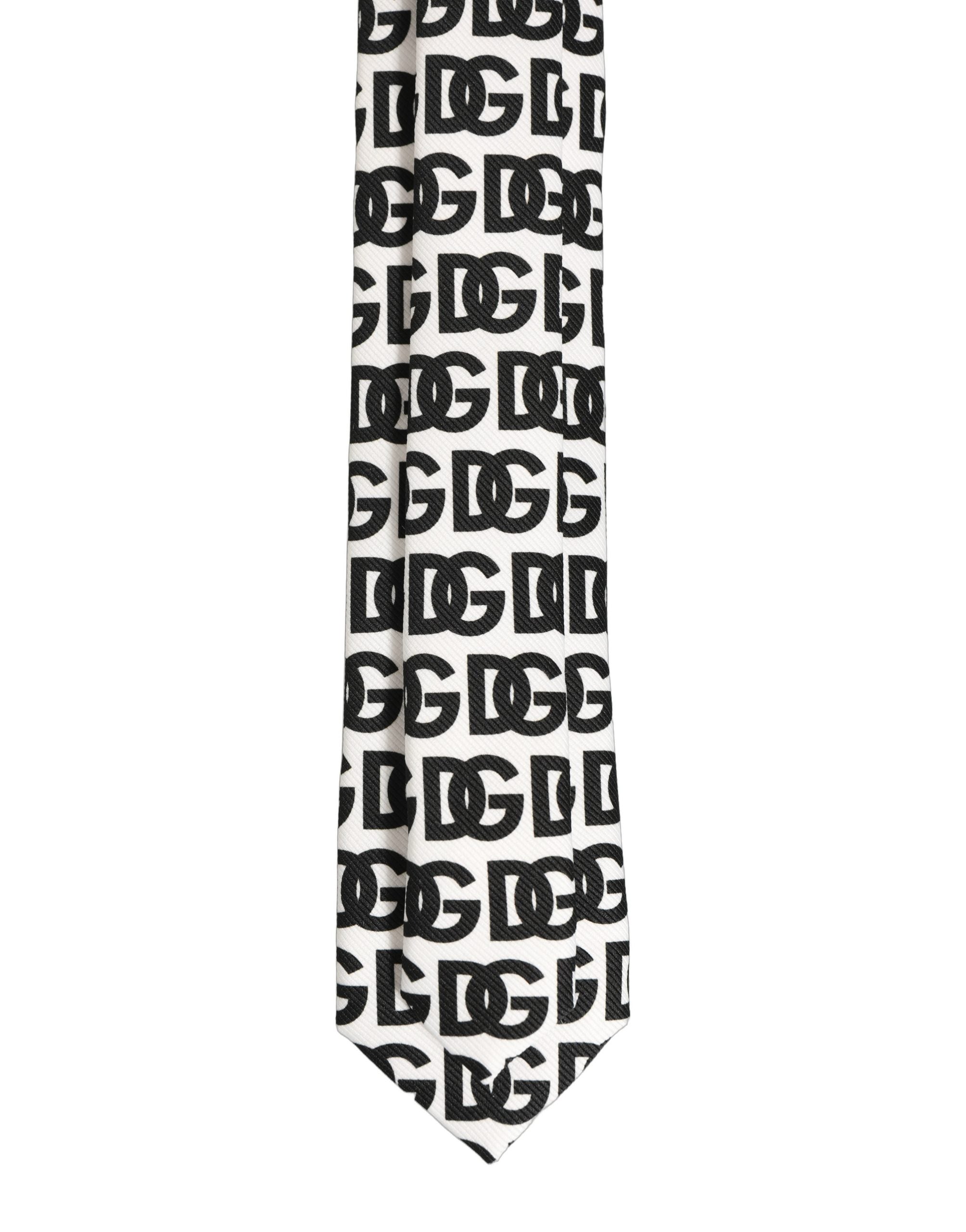 Dolce & Gabbana Krawatte für Herren mit breitem, verstellbarem Design und weiß-schwarzem Monogramm-Logo