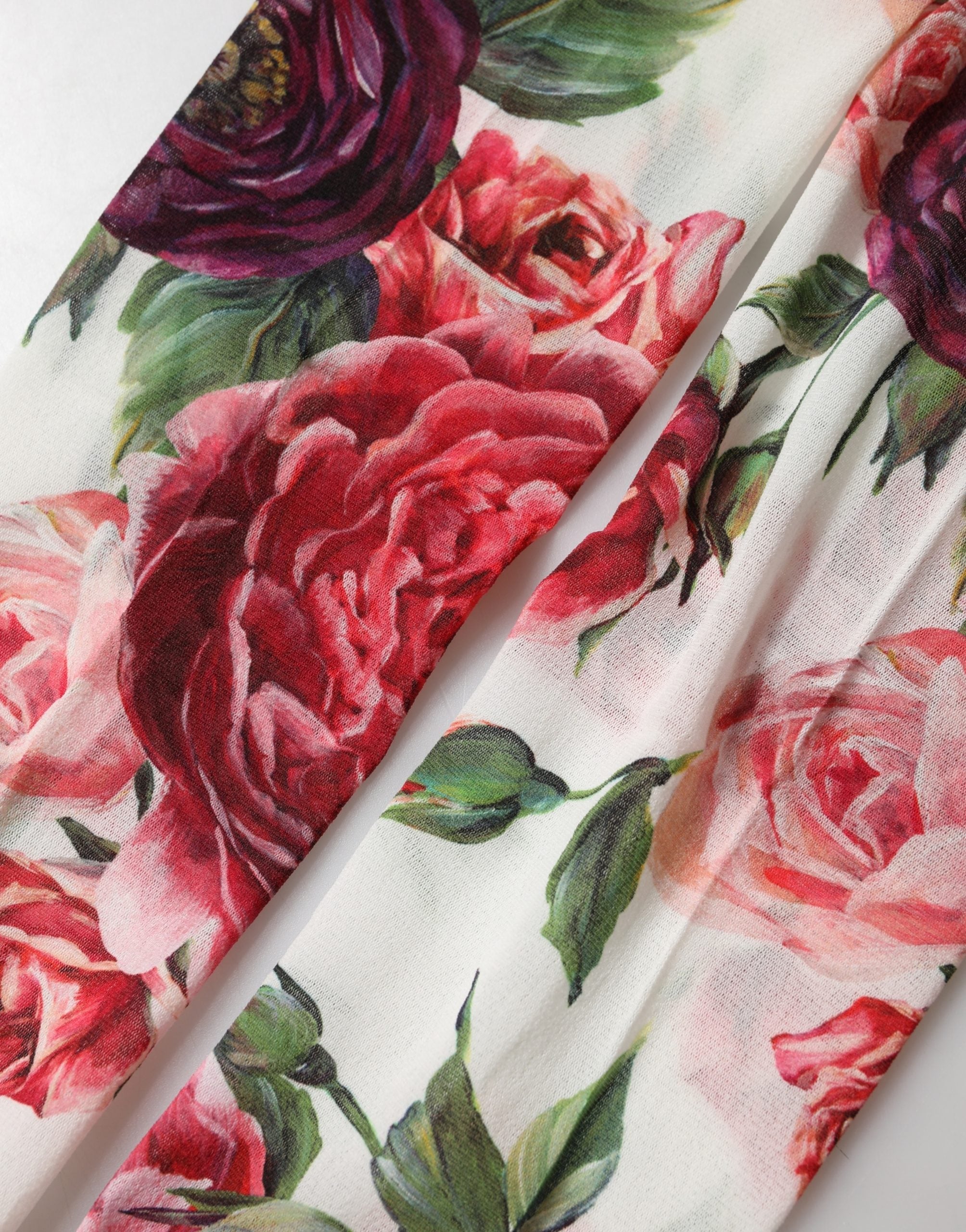 Dolce & Gabbana Weiße Strumpfhose mit Blumenprint aus Nylon