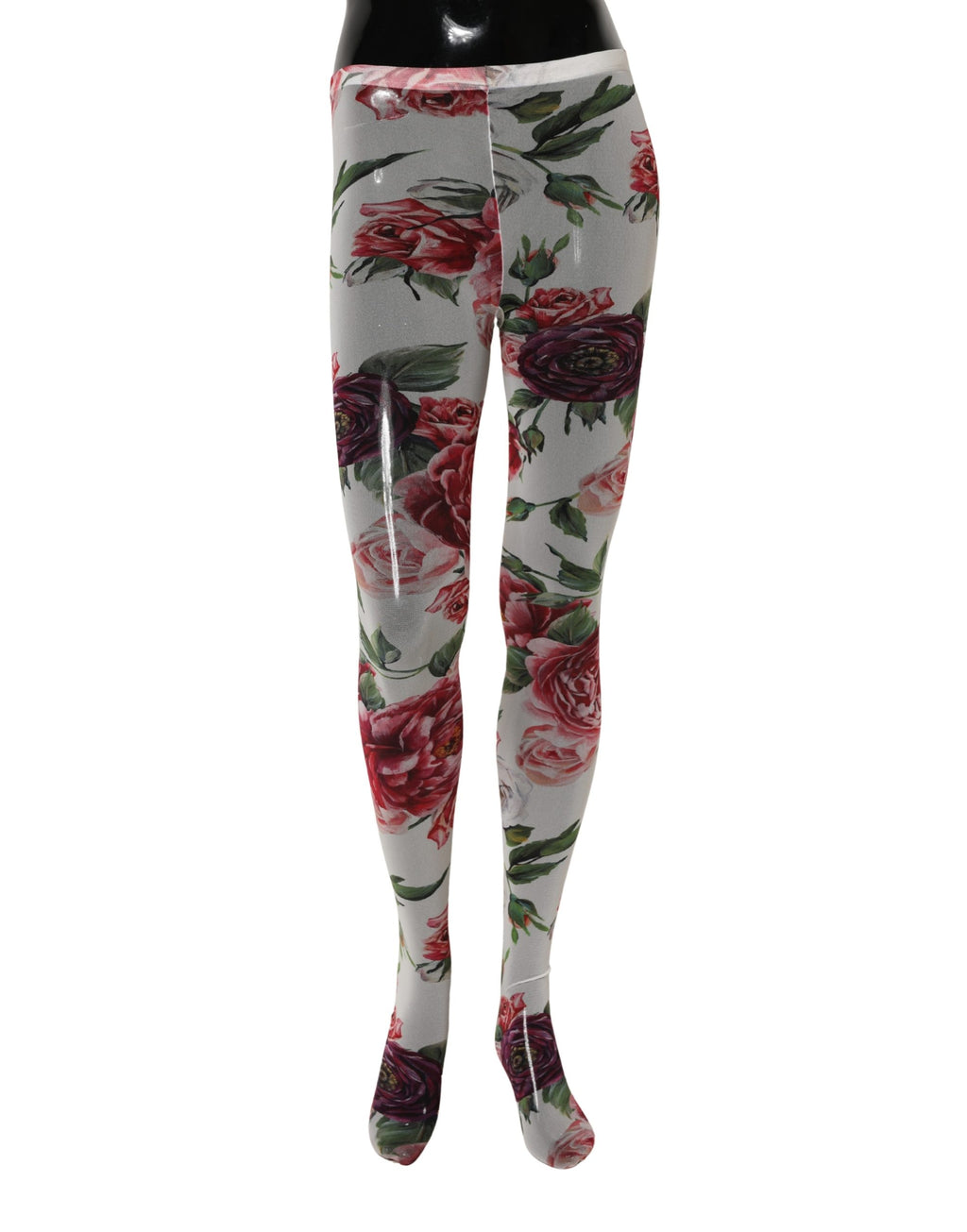 Dolce & Gabbana Weiße Strumpfhose mit Blumenprint aus Nylon