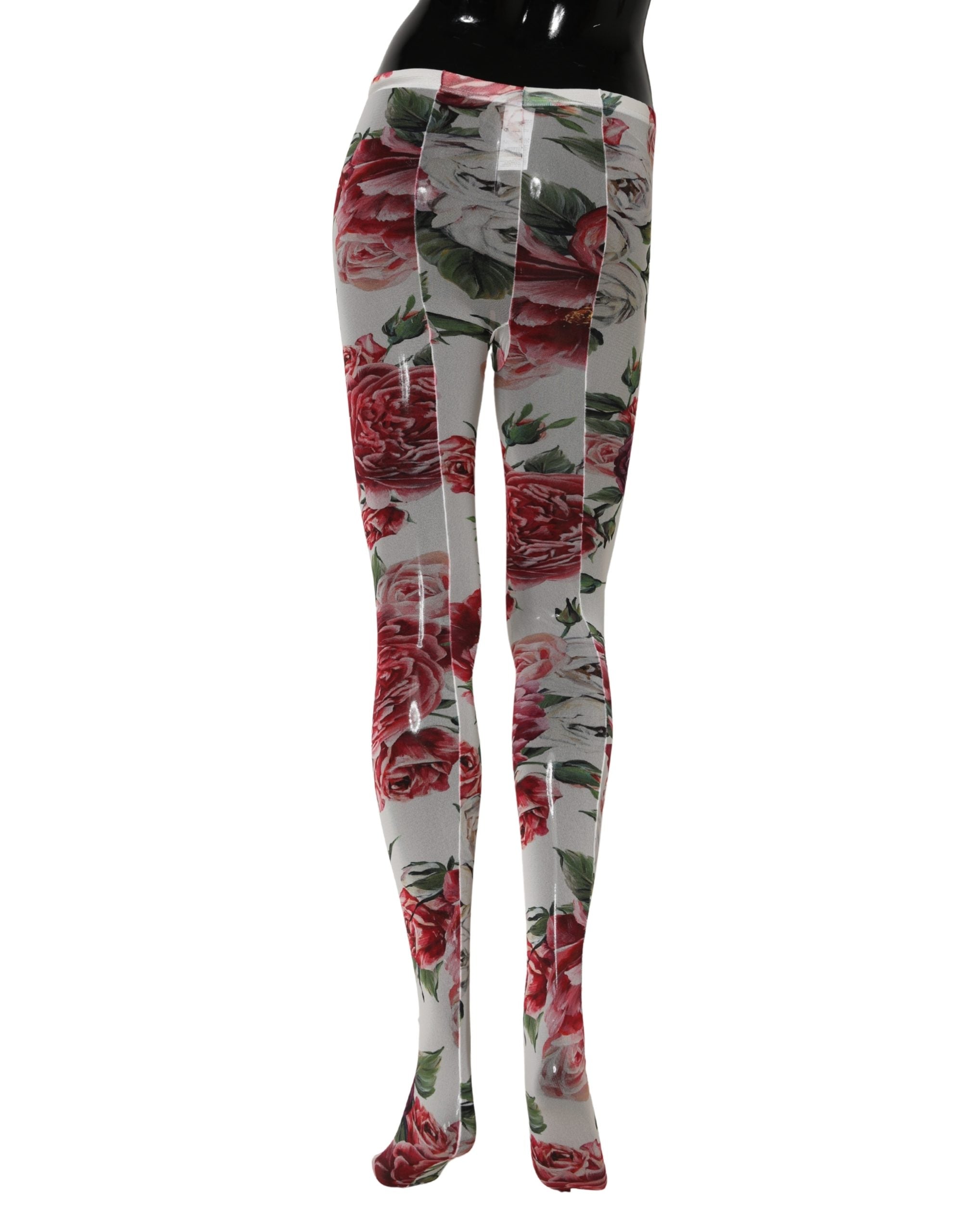 Dolce & Gabbana Weiße Strumpfhose mit Blumenprint aus Nylon