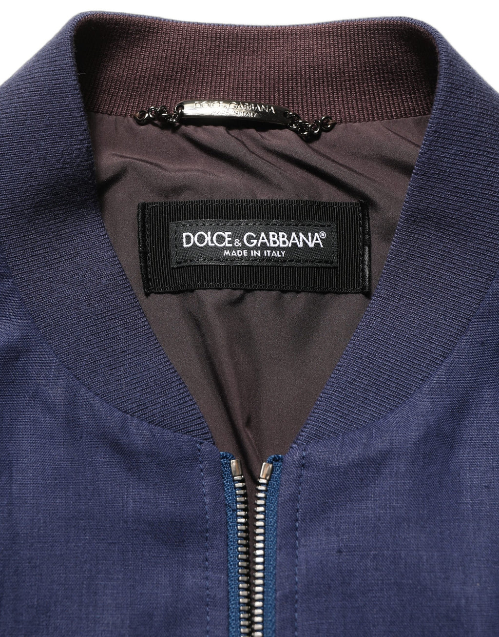 Dolce & Gabbana Blaue Bomberjacke aus Leinen mit durchgehendem Reißverschluss für Herren