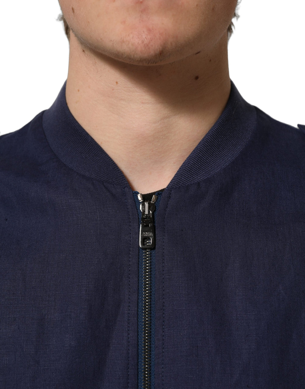 Dolce & Gabbana Blaue Bomberjacke aus Leinen mit durchgehendem Reißverschluss für Herren