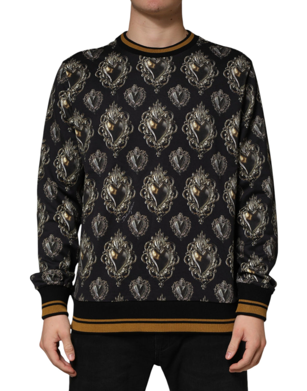 Dolce & Gabbana Schwarzer Baumwoll-Sweatshirt-Pullover mit heiligem Herzen