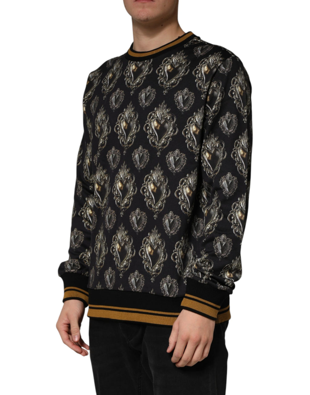 Dolce & Gabbana Schwarzer Baumwoll-Sweatshirt-Pullover mit heiligem Herzen