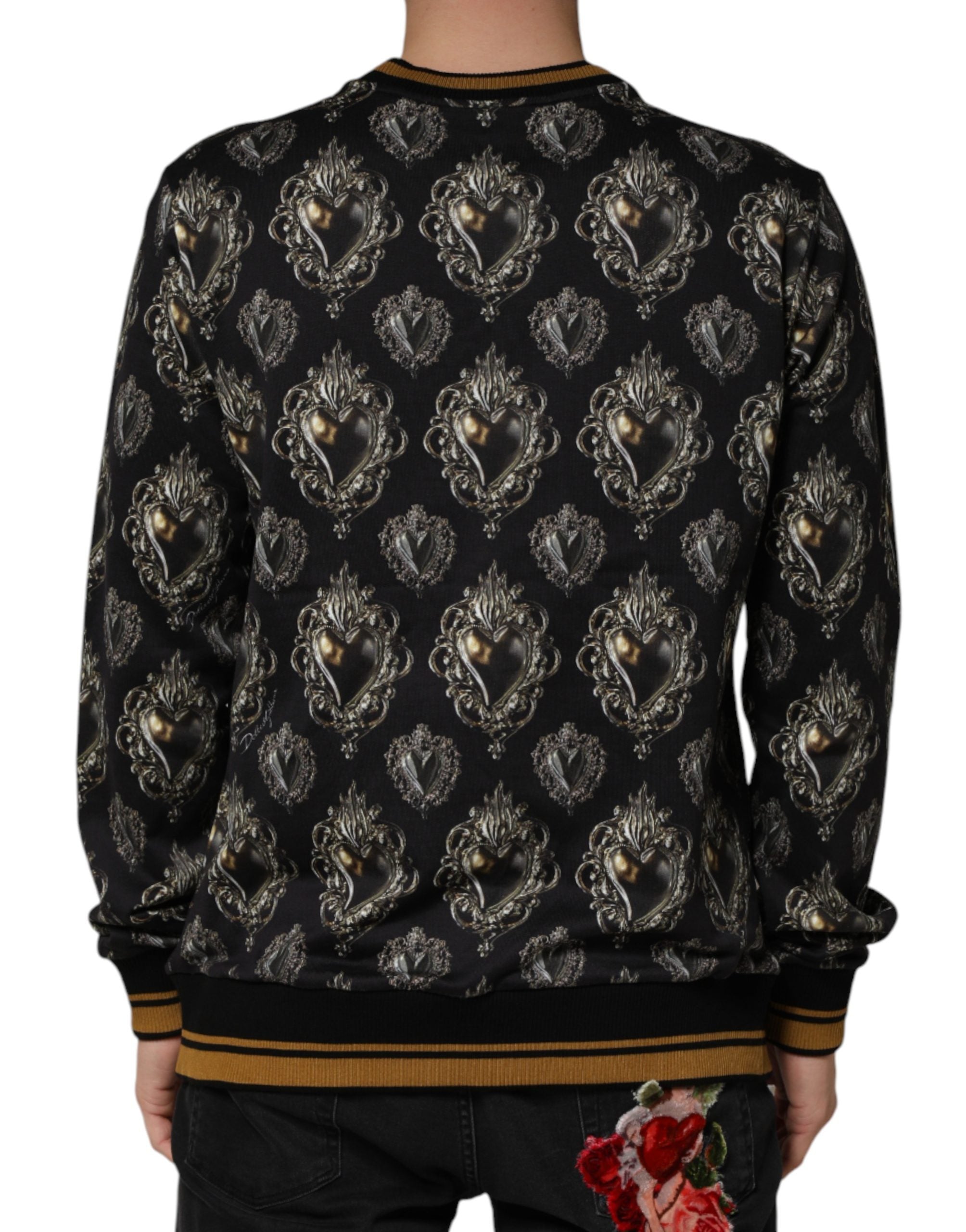 Dolce & Gabbana Schwarzer Baumwoll-Sweatshirt-Pullover mit heiligem Herzen