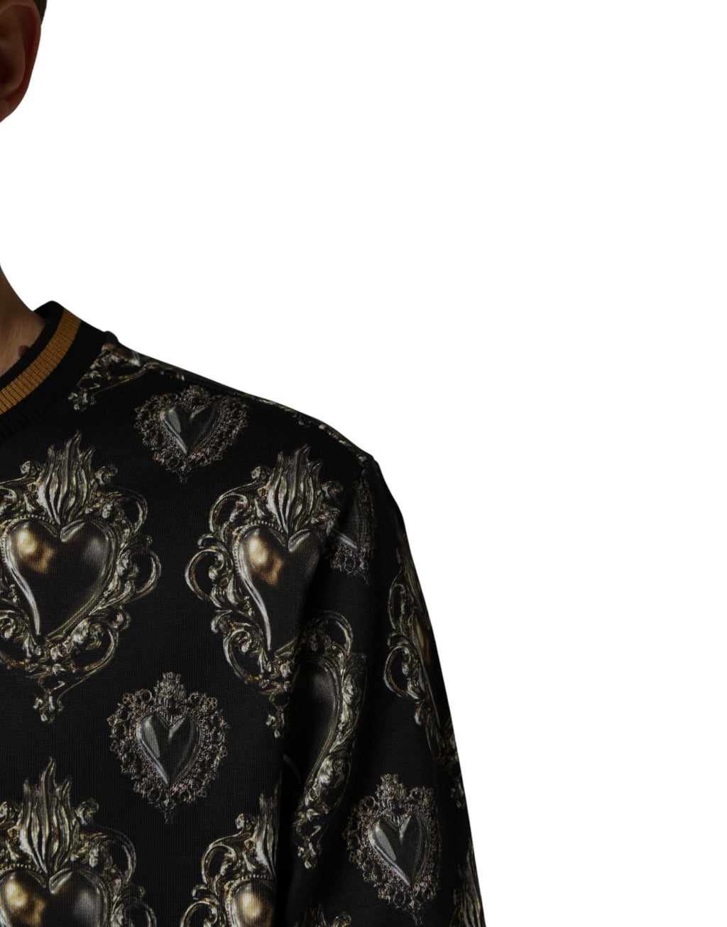 Dolce & Gabbana Schwarzer Baumwoll-Sweatshirt-Pullover mit heiligem Herzen