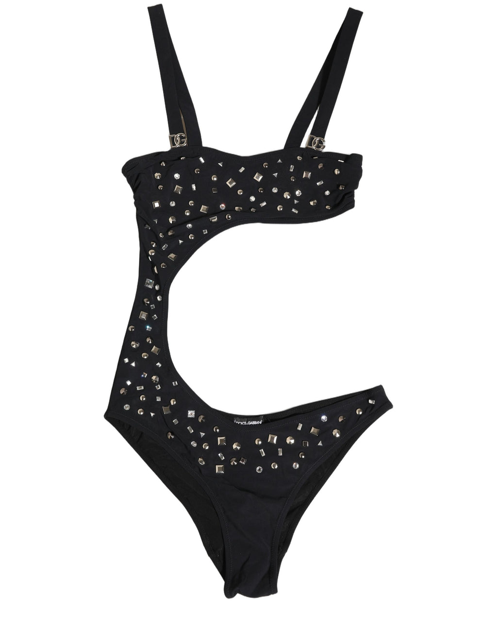 Dolce & Gabbana Schwarzer Badeanzug mit Cut-Outs und Strasssteinen