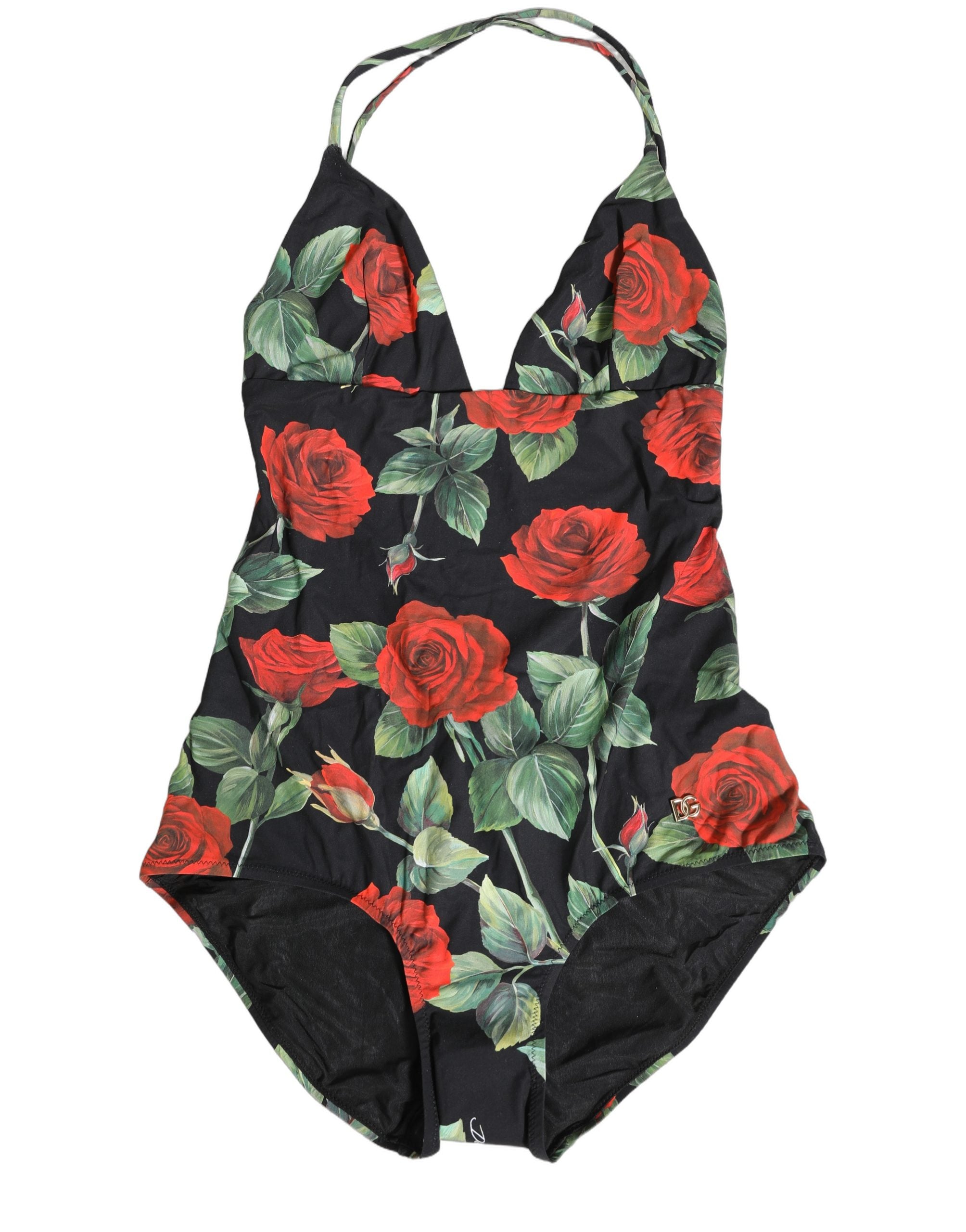 Dolce & Gabbana Einteiliger Badeanzug mit schwarzem Blumenprint