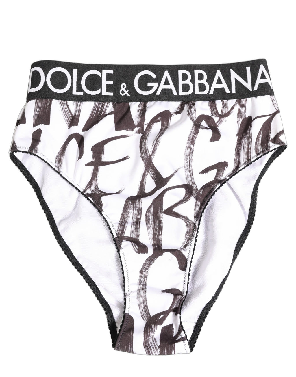 Dolce & Gabbana Weiße schwarze grafische Logo High Brief Unterwäsche