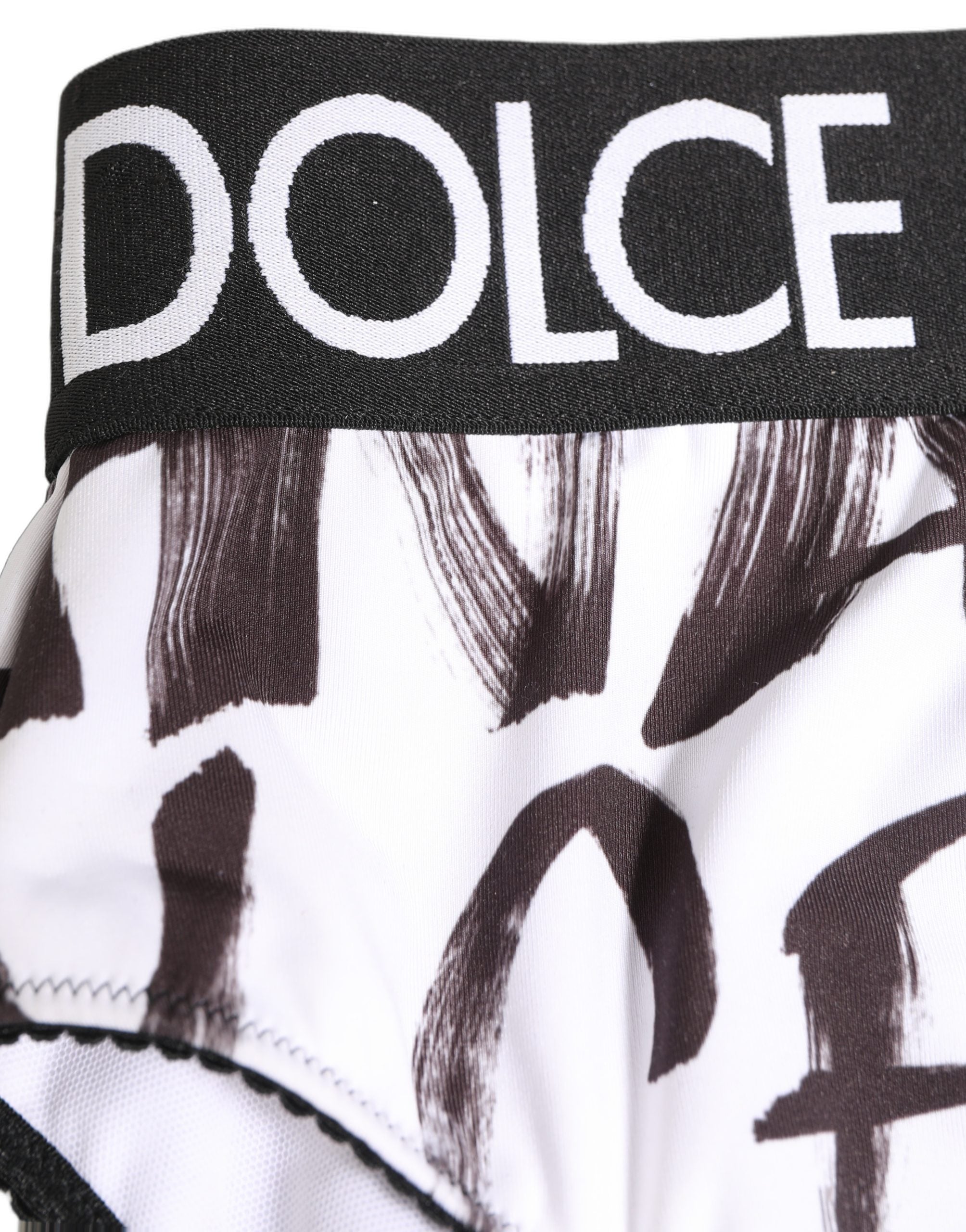 Dolce & Gabbana Weiße schwarze grafische Logo High Brief Unterwäsche