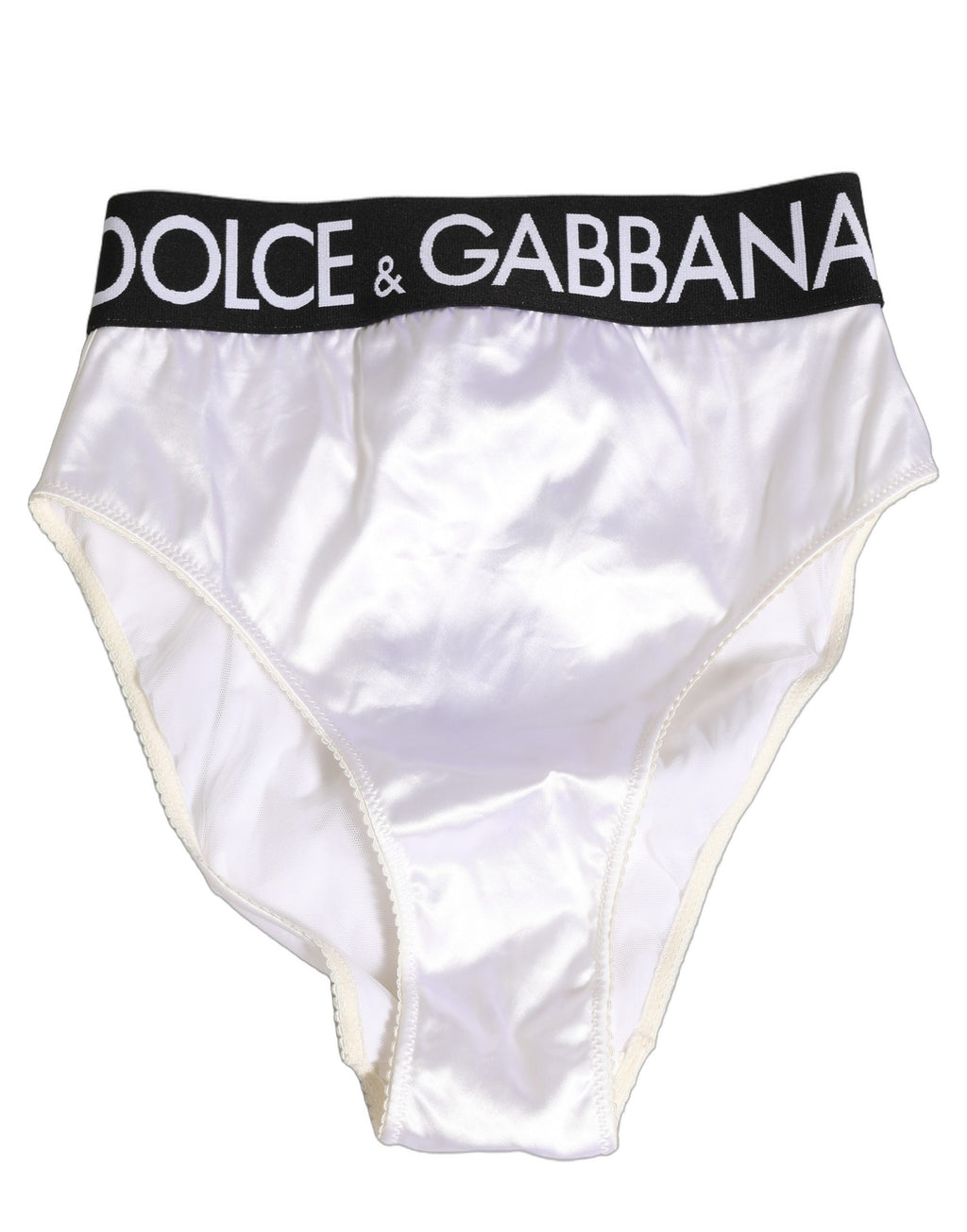 Dolce & Gabbana Weißer Satin-Slip mit hoher Taille Logo Damen Unterwäsche