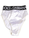 Dolce & Gabbana Weißer Satin-Slip mit hoher Taille Logo Damen Unterwäsche