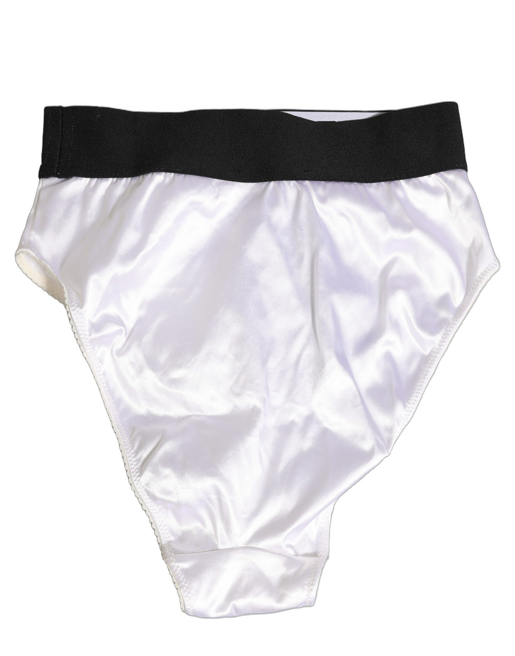 Dolce & Gabbana Weißer Satin-Slip mit hoher Taille Logo Damen Unterwäsche