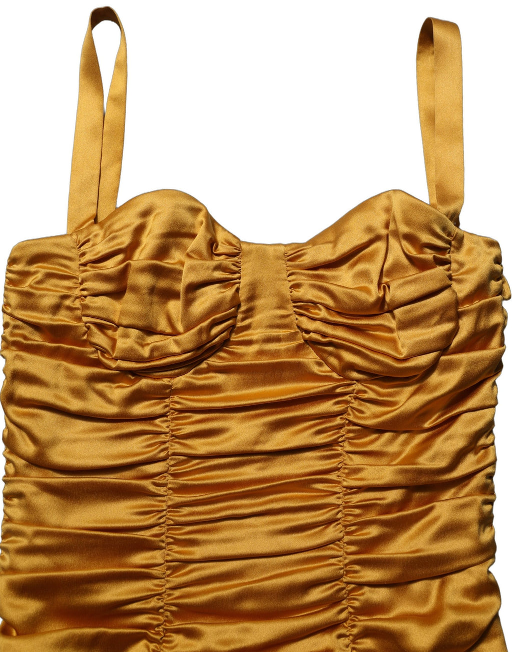 Dolce & Gabbana Goldfarbenes Bodycon-Etui-Midikleid aus Seide mit Raffungen