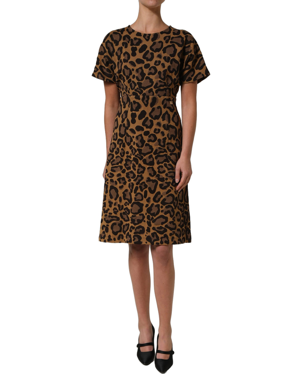 Dolce & Gabbana Braunes Mini-Kleid in A-Linie mit Leopardenmuster
