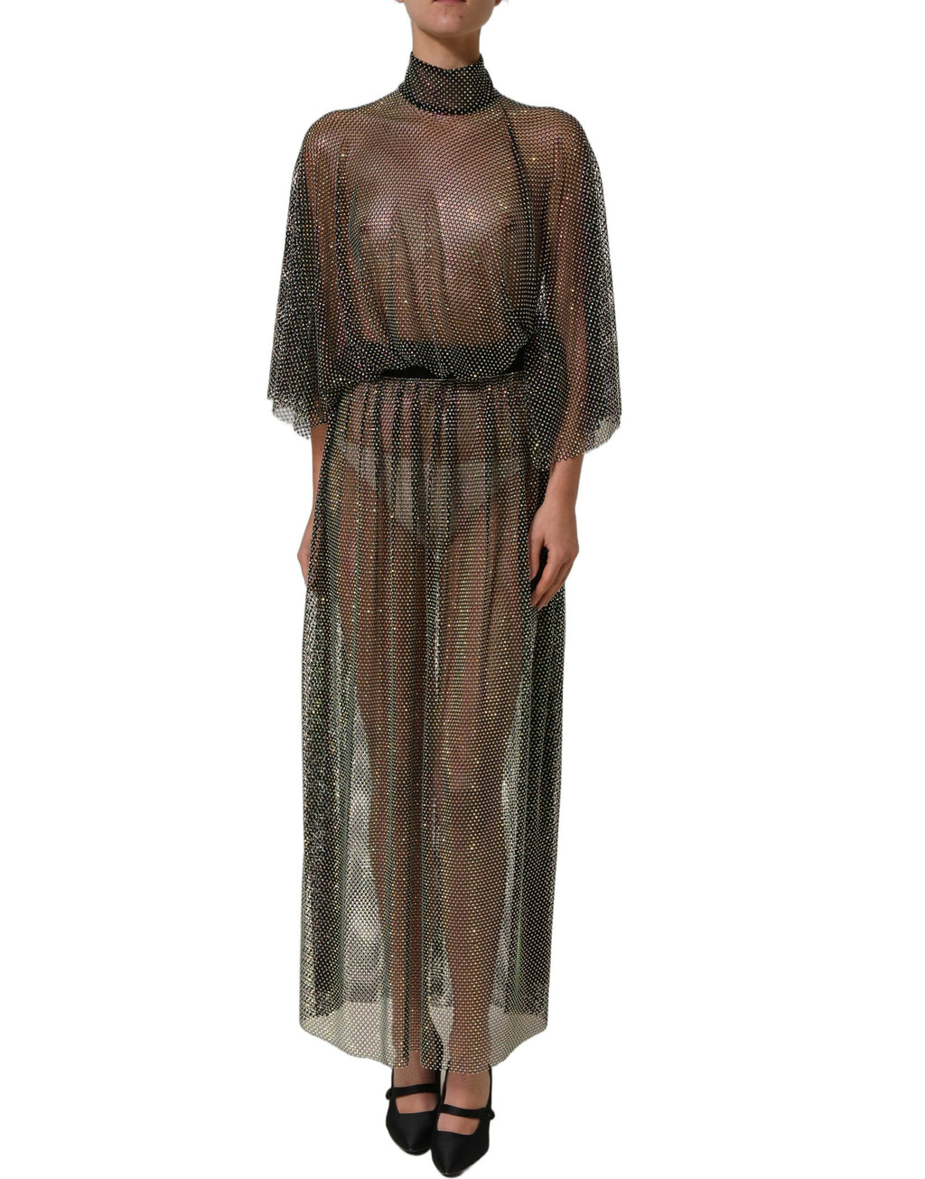 Dolce & Gabbana Maxikleid mit Rollkragen und schwarzen Strasssteinen